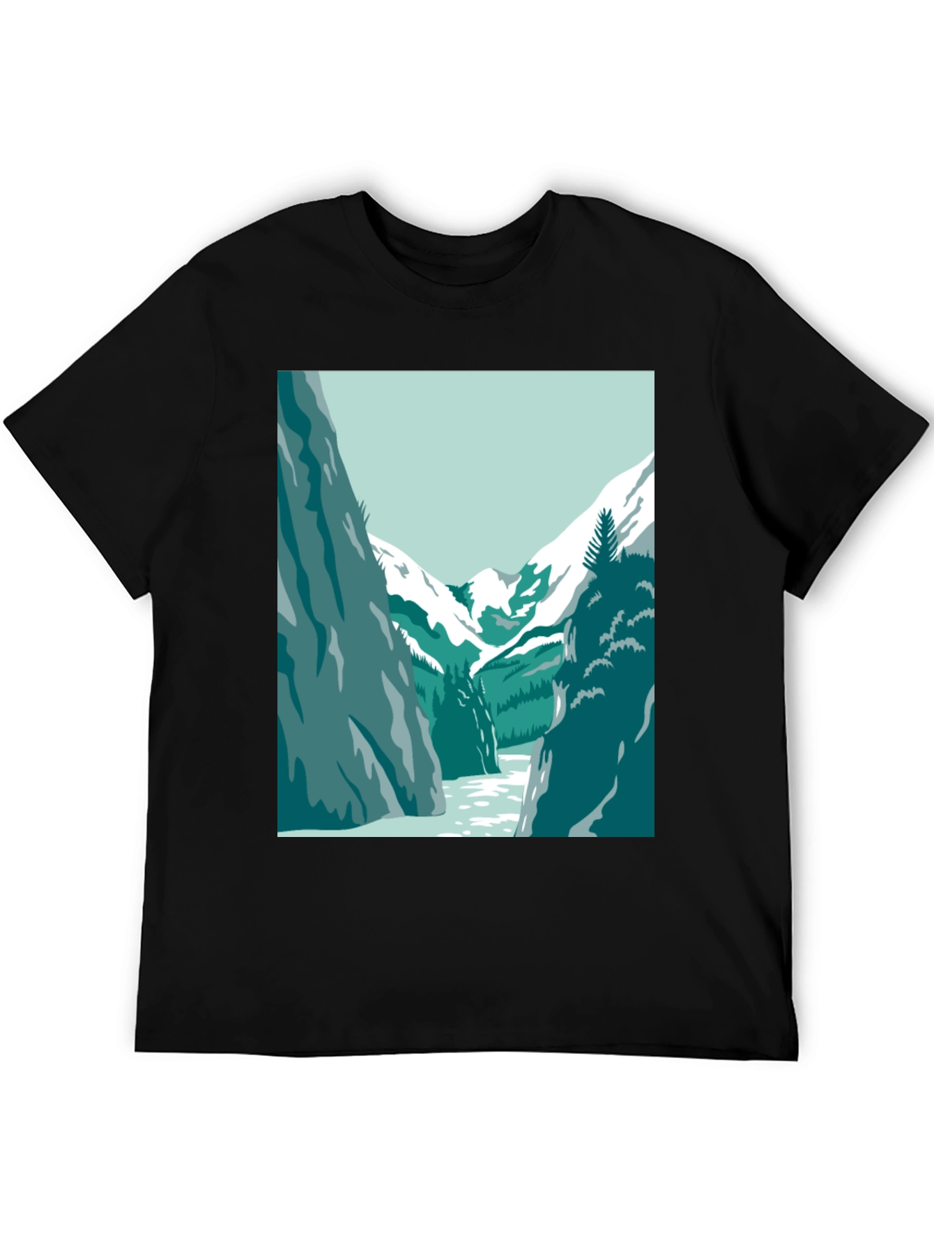 Mountain River Graphic Tee - Black Casual T-Shirt