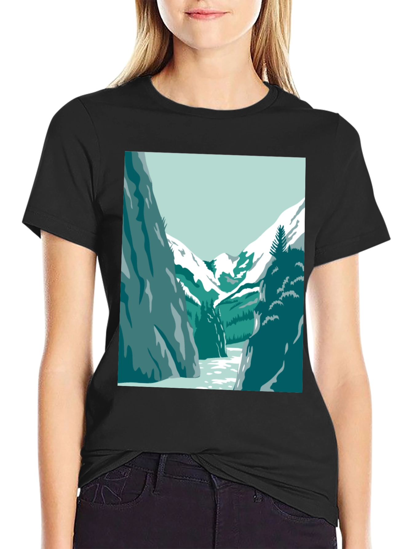 Mountain River Graphic Tee - Black Casual T-Shirt