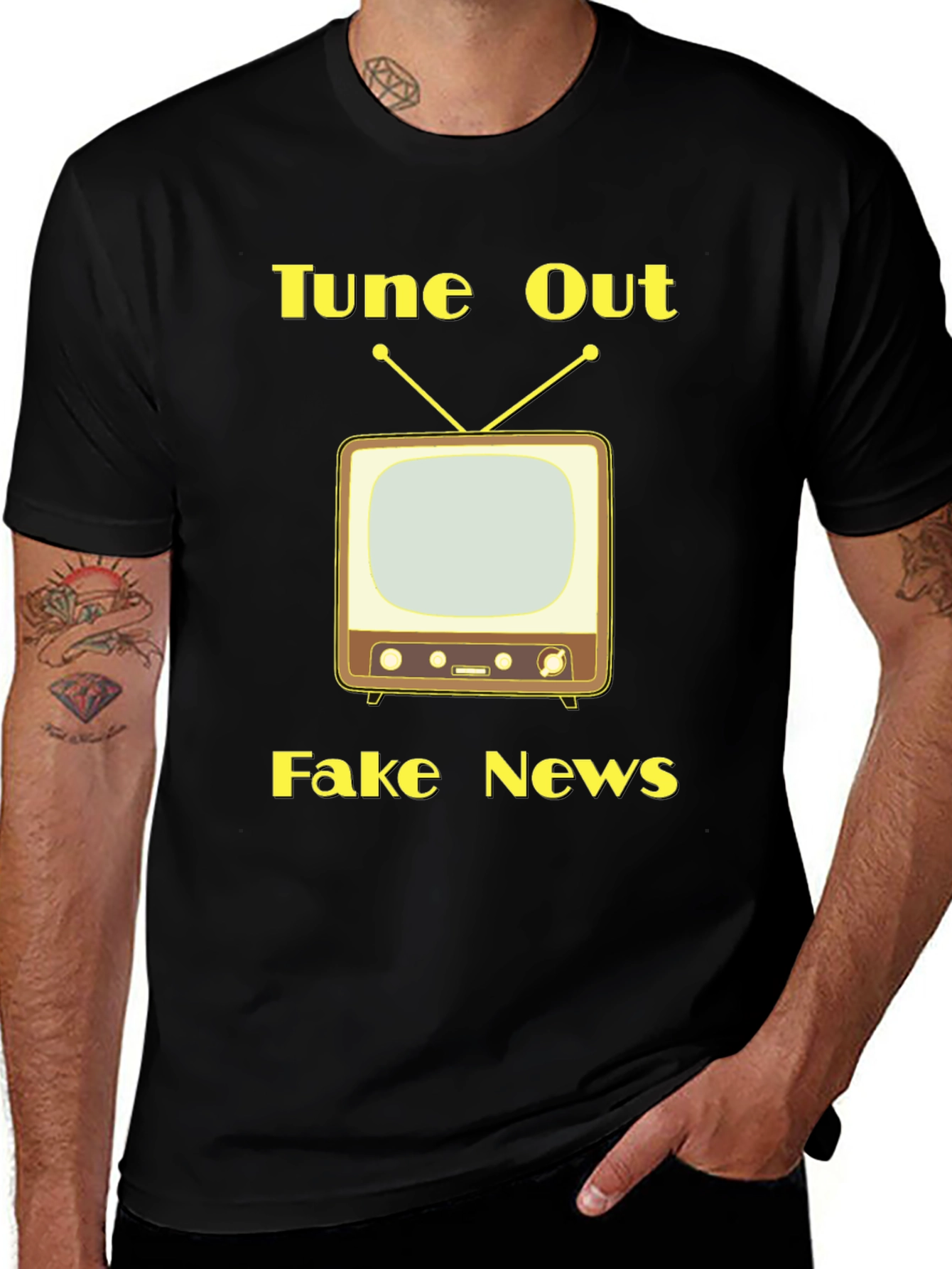 Tune Out Fake News Graphic Tee - Black