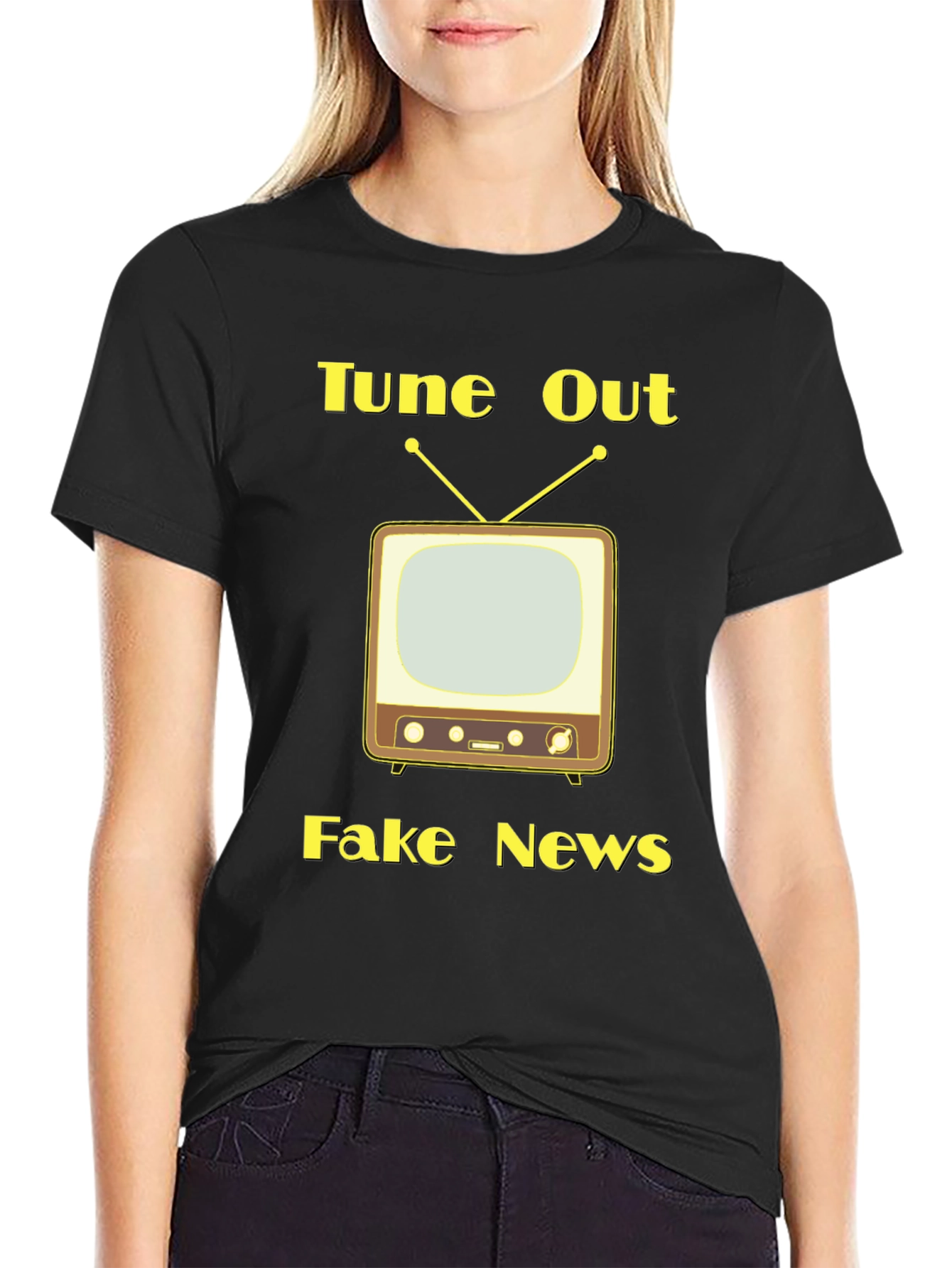 Tune Out Fake News Graphic Tee - Black