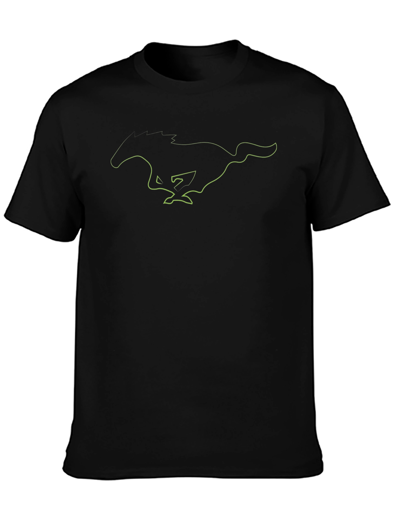Mens Black T-Shirt with Green Mustang Graphic