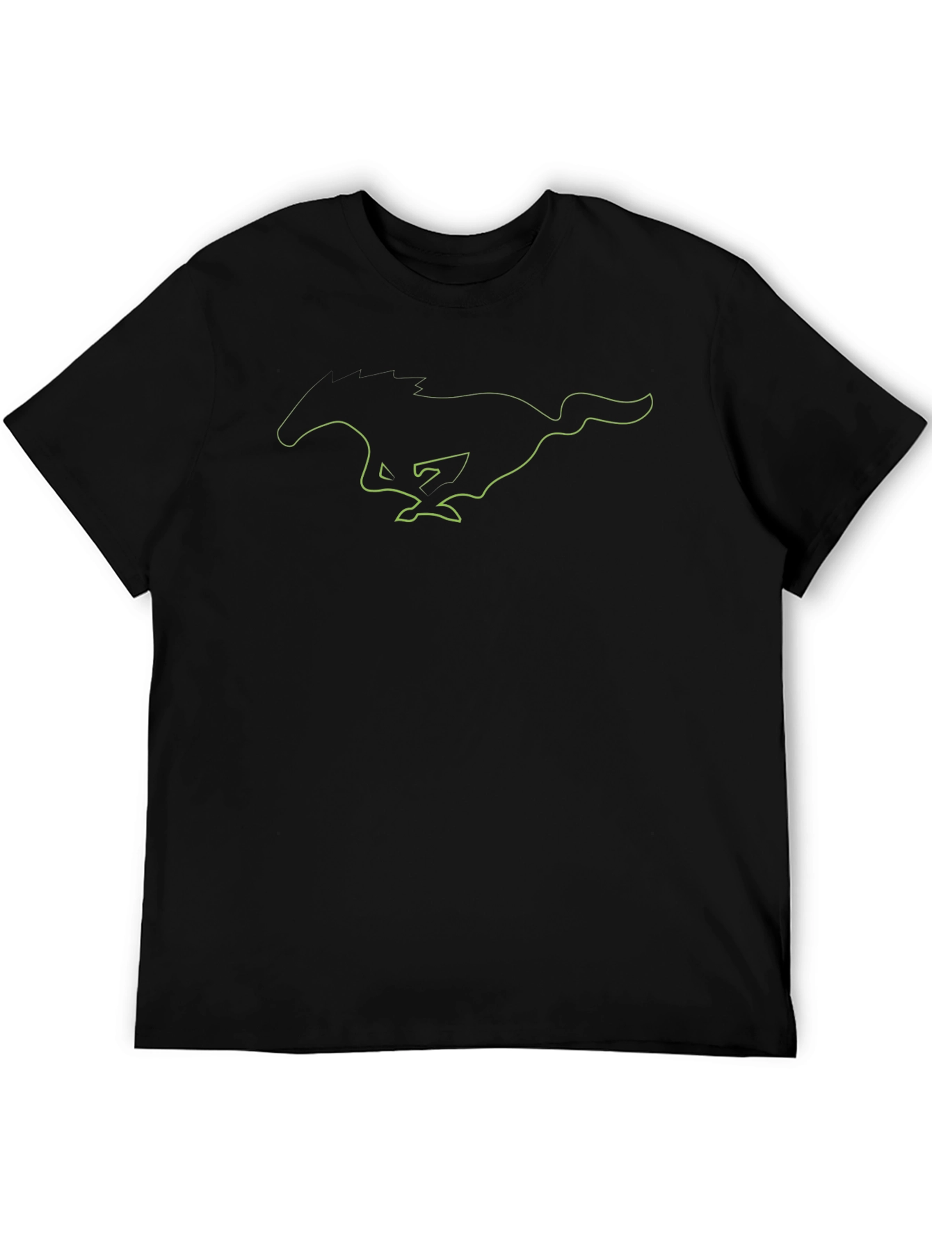 Mens Black T-Shirt with Green Mustang Graphic