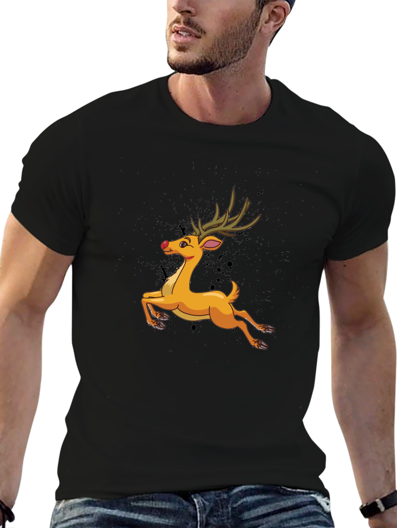 Reindeer Graphic T-Shirt - Festive Holiday Style