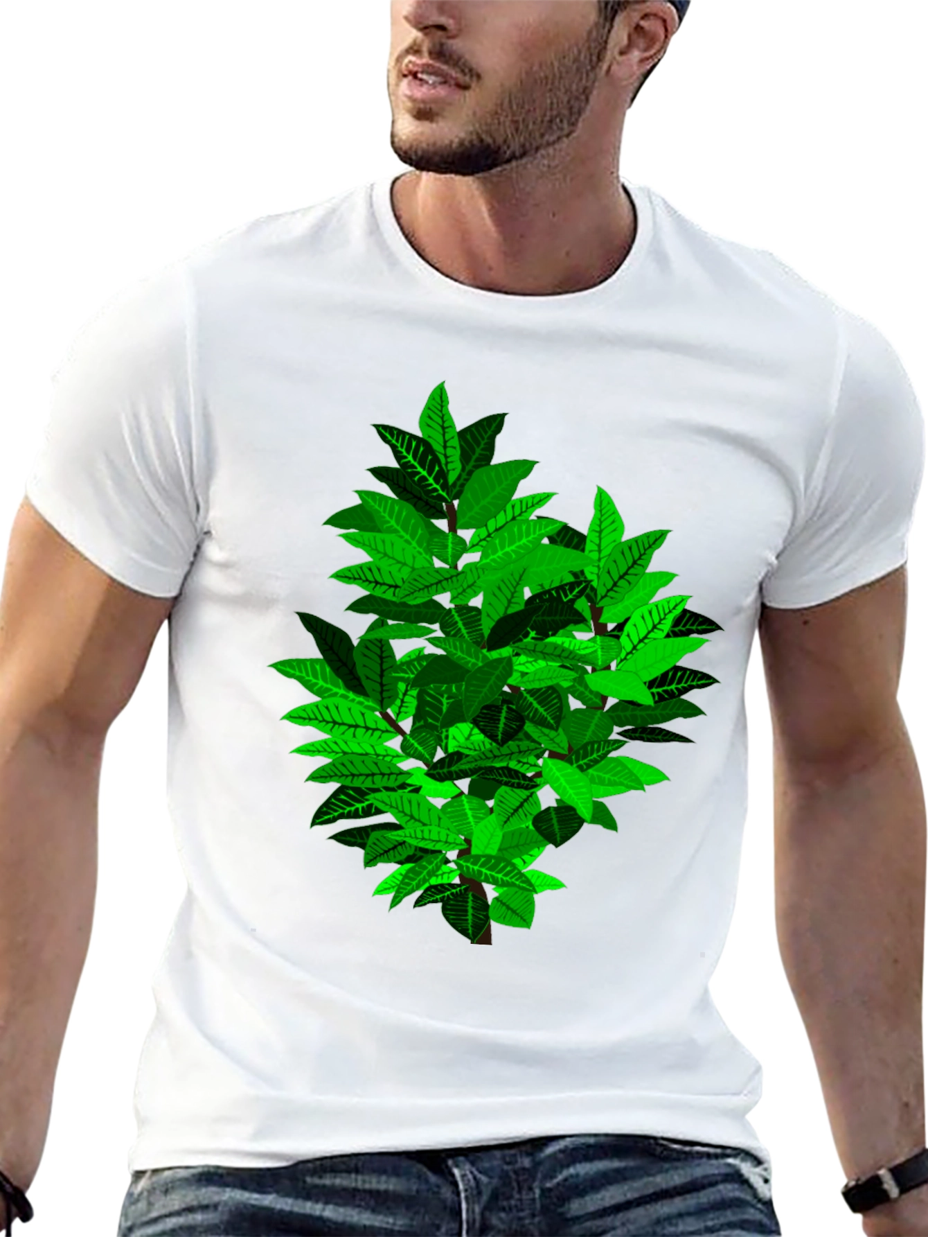 Green Leaf Bush Graphic Black T-Shirt