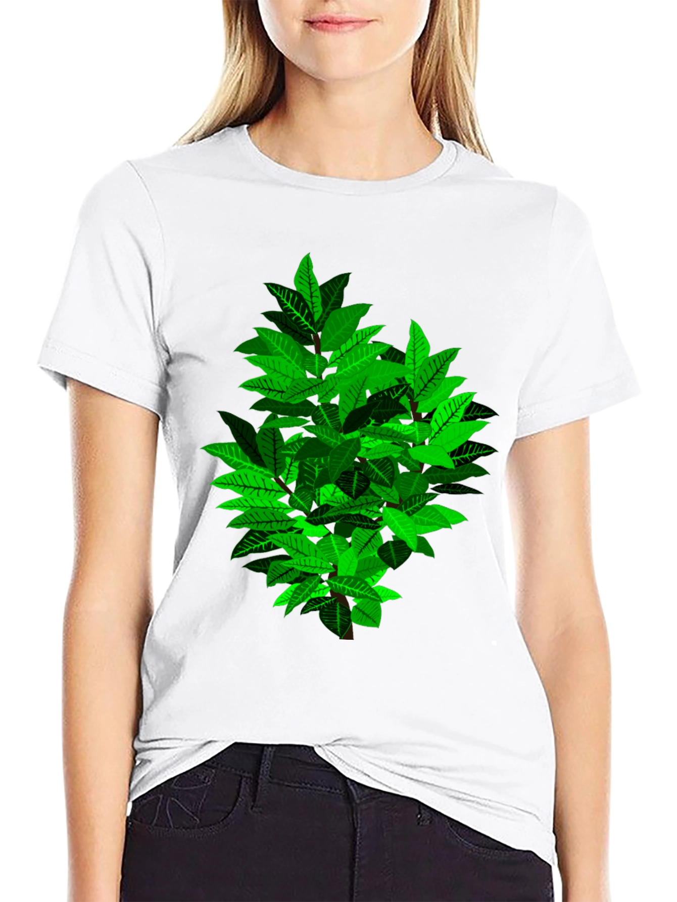 Green Leaf Bush Graphic Black T-Shirt