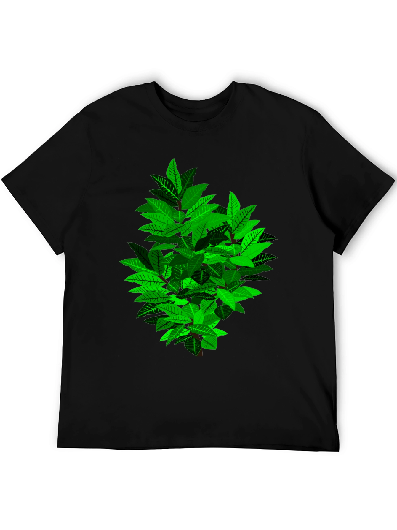 Green Leaf Bush Graphic Black T-Shirt