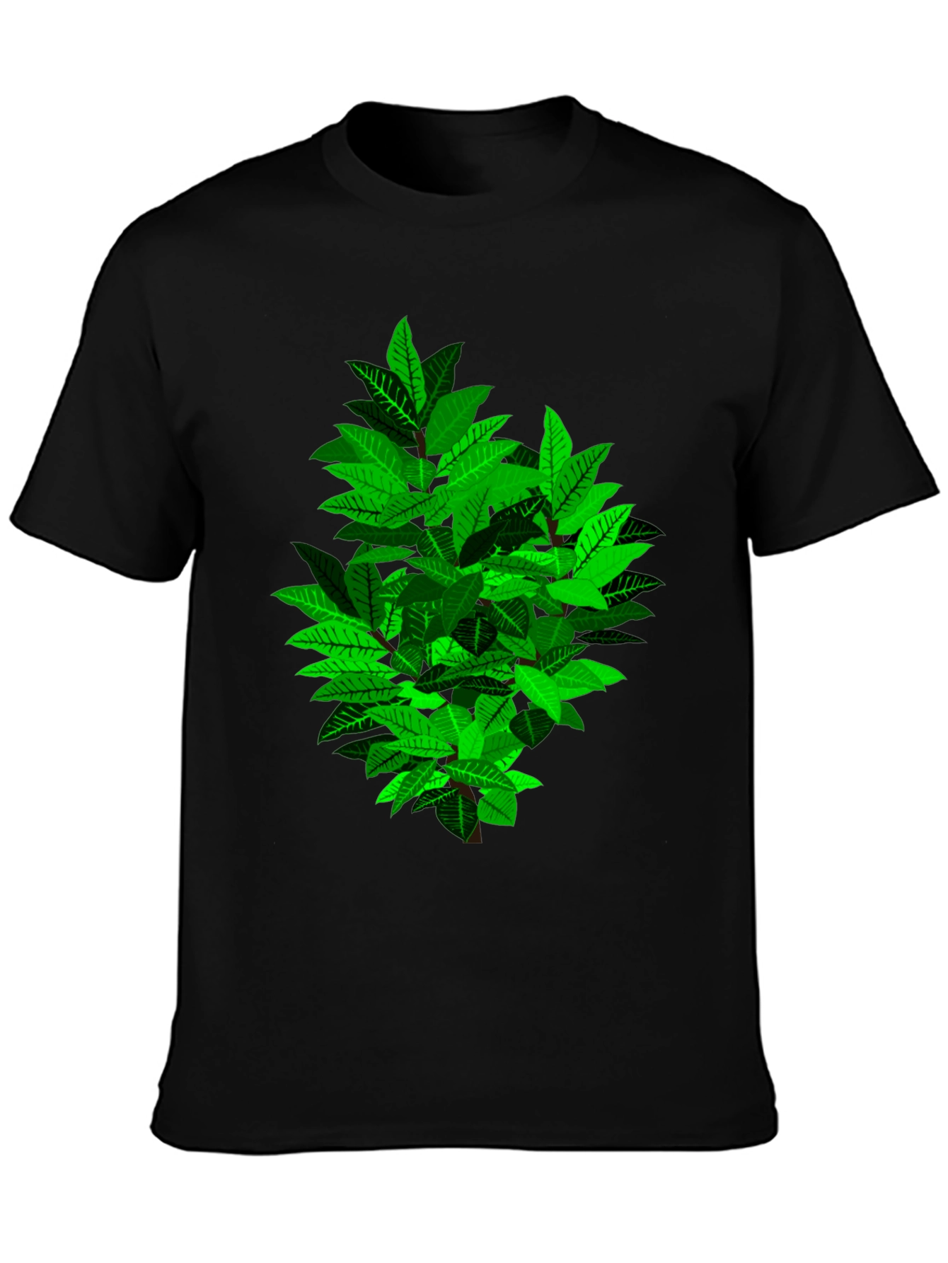 Green Leaf Bush Graphic Black T-Shirt