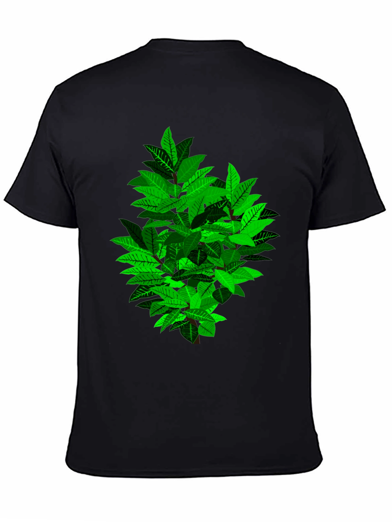 Green Leaf Bush Graphic Black T-Shirt