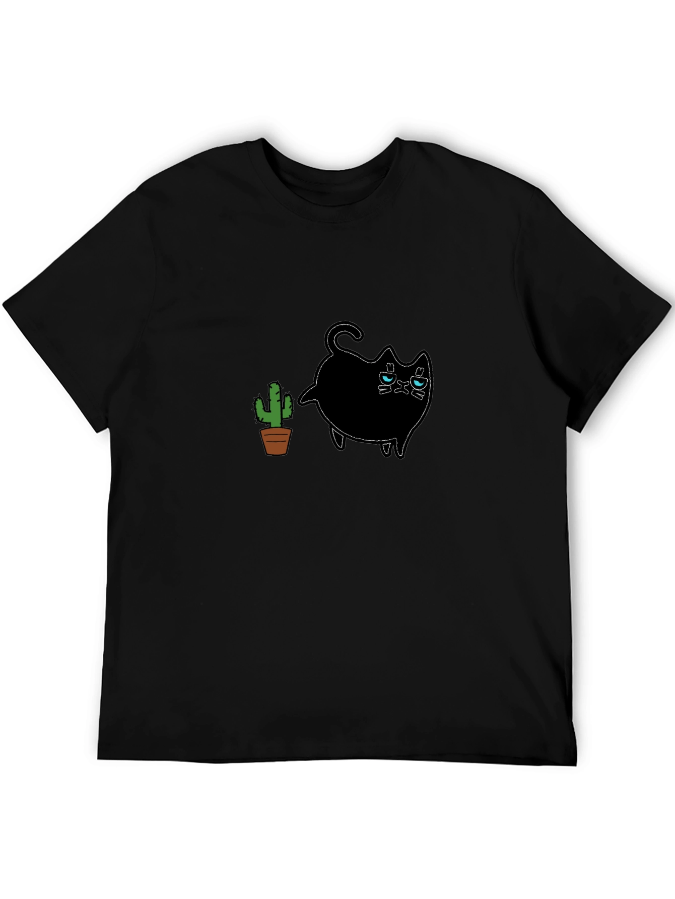 Grumpy Cat & Cactus Graphic Black T-Shirt