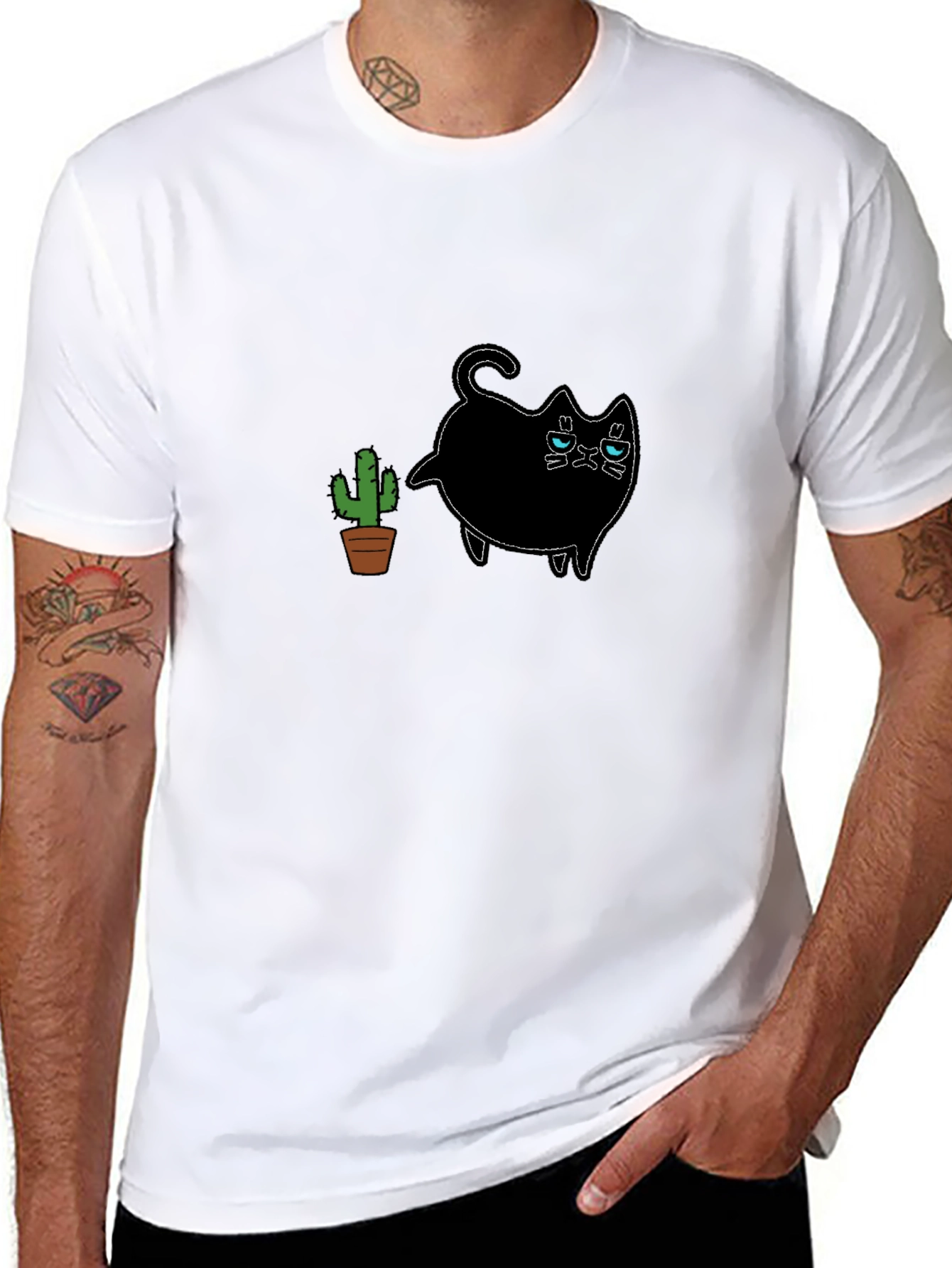 Grumpy Cat & Cactus Graphic Black T-Shirt