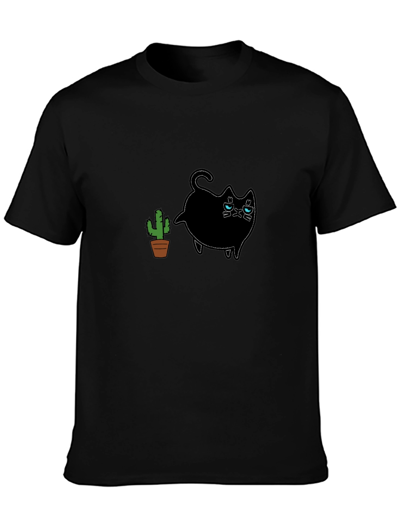 Grumpy Cat & Cactus Graphic Black T-Shirt