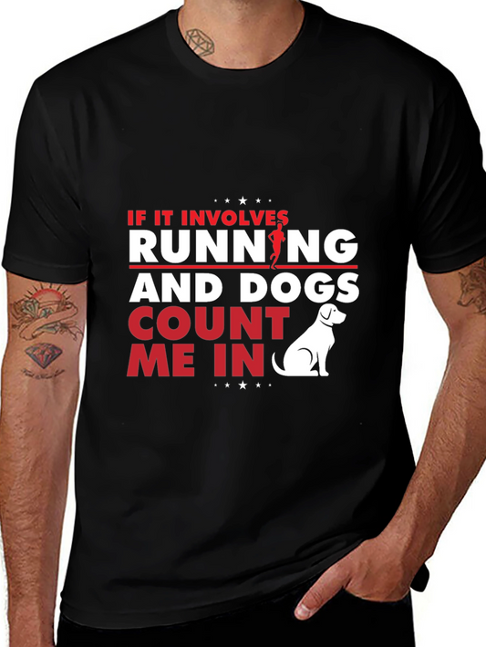 Running and Dogs T-Shirt - Black Cotton Tee for Dog Lovers