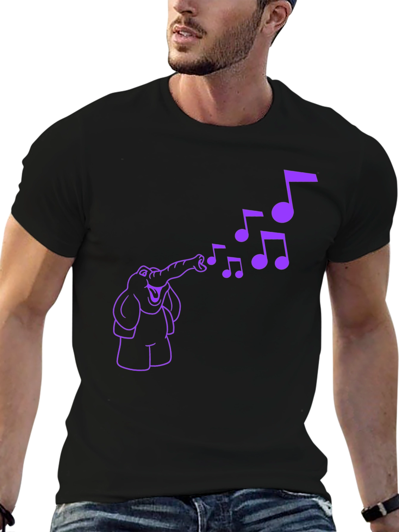 Musical Elephant Graphic Tee - Black Cotton T-Shirt
