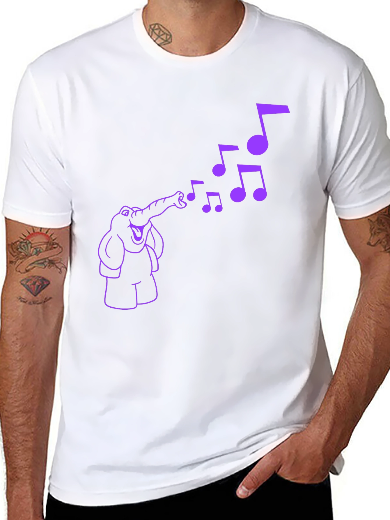 Musical Elephant Graphic Tee - Black Cotton T-Shirt