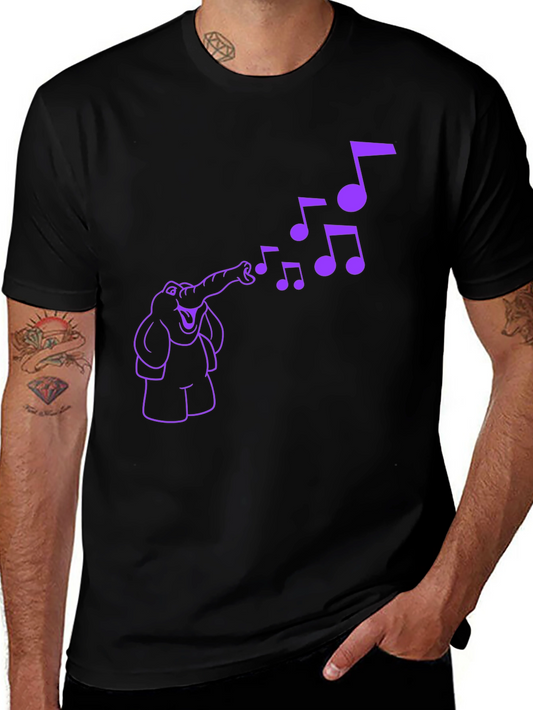 Musical Elephant Graphic Tee - Black Cotton T-Shirt