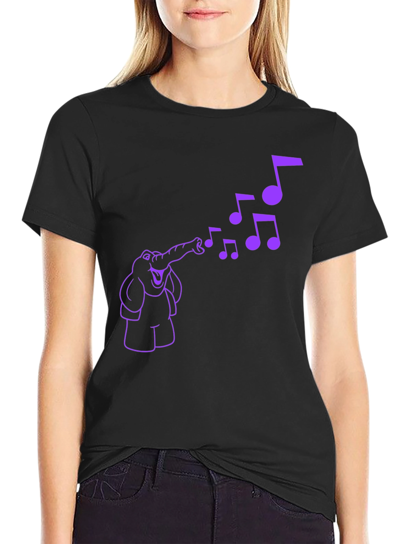 Musical Elephant Graphic Tee - Black Cotton T-Shirt