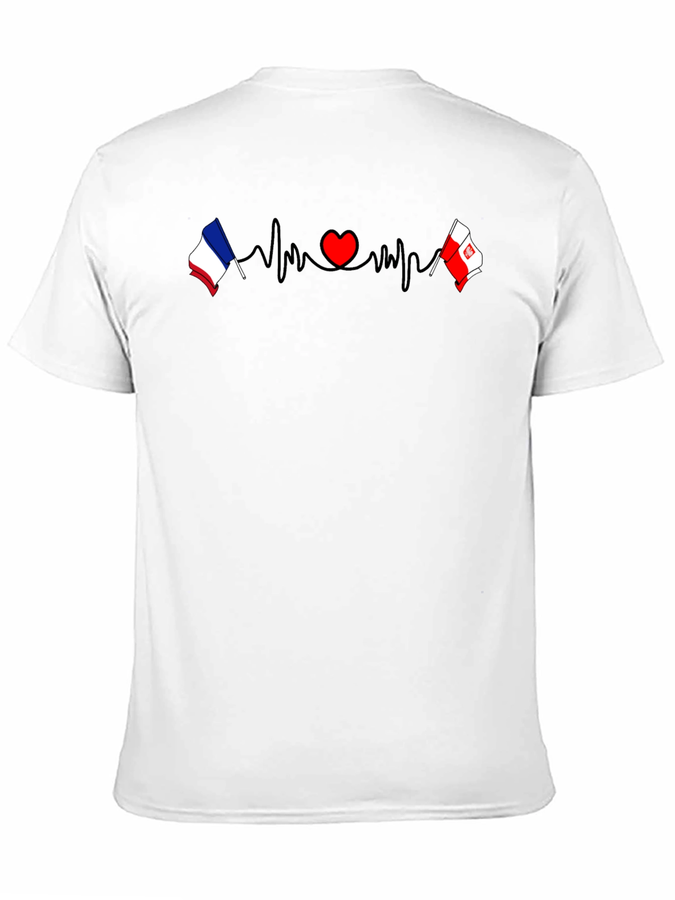 France & Poland Flags Heartbeat Graphic T-Shirt