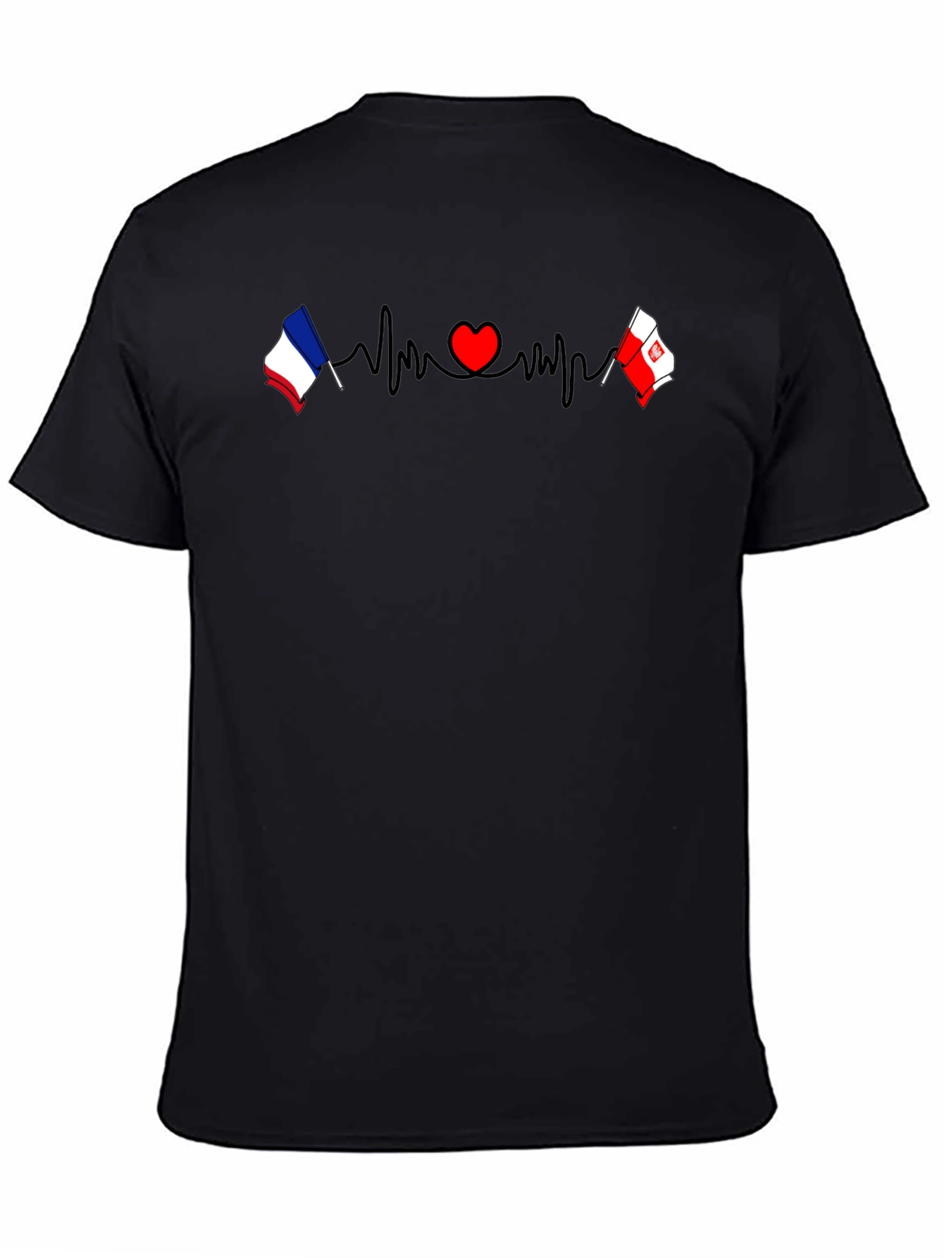 France & Poland Flags Heartbeat Graphic T-Shirt