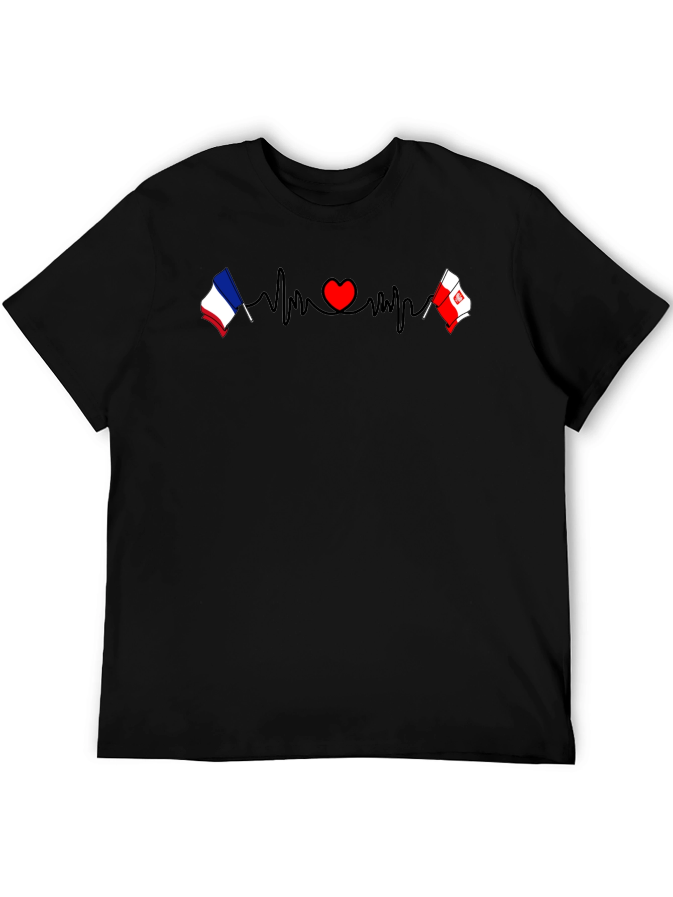 France & Poland Flags Heartbeat Graphic T-Shirt