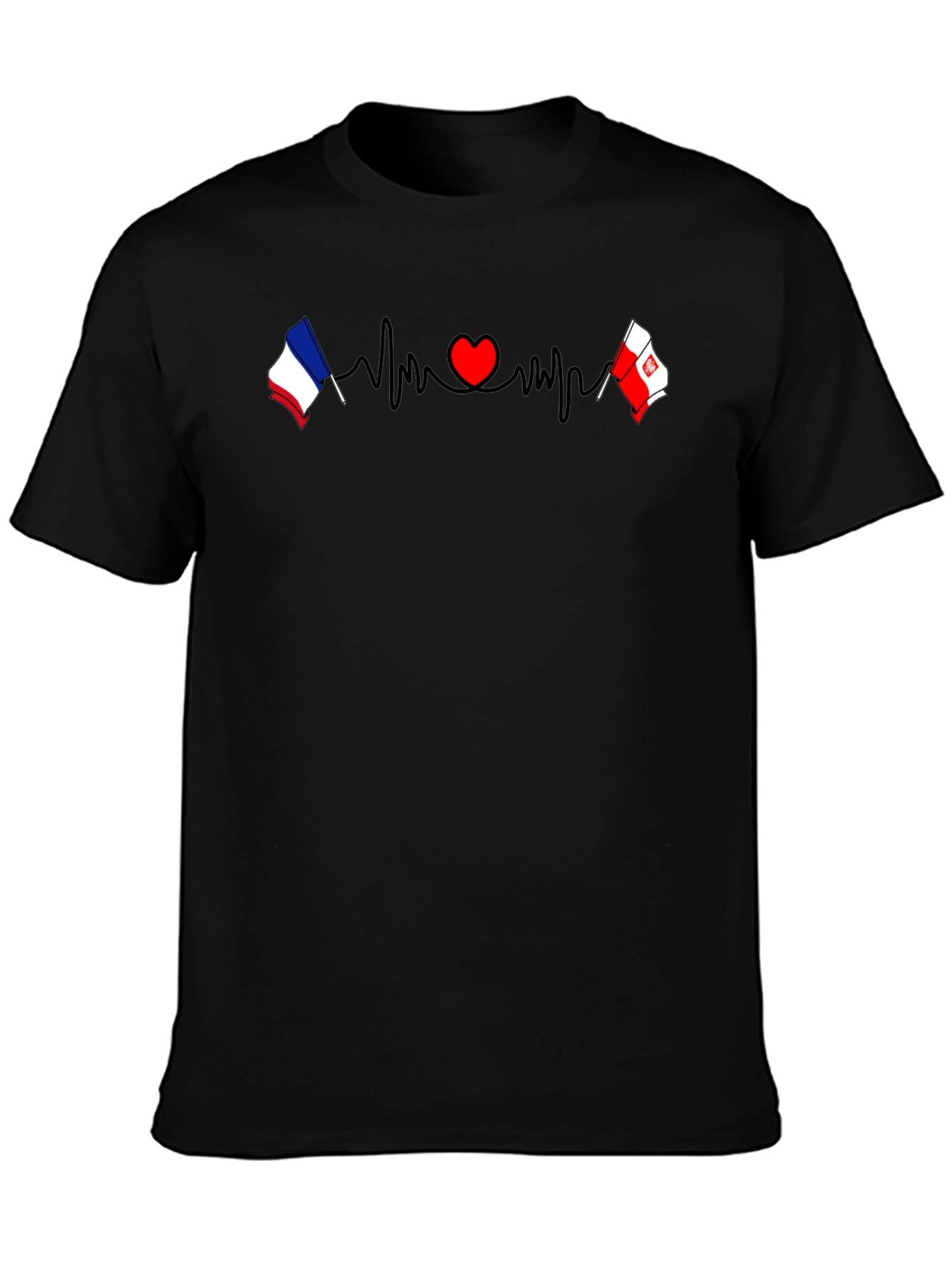 France & Poland Flags Heartbeat Graphic T-Shirt