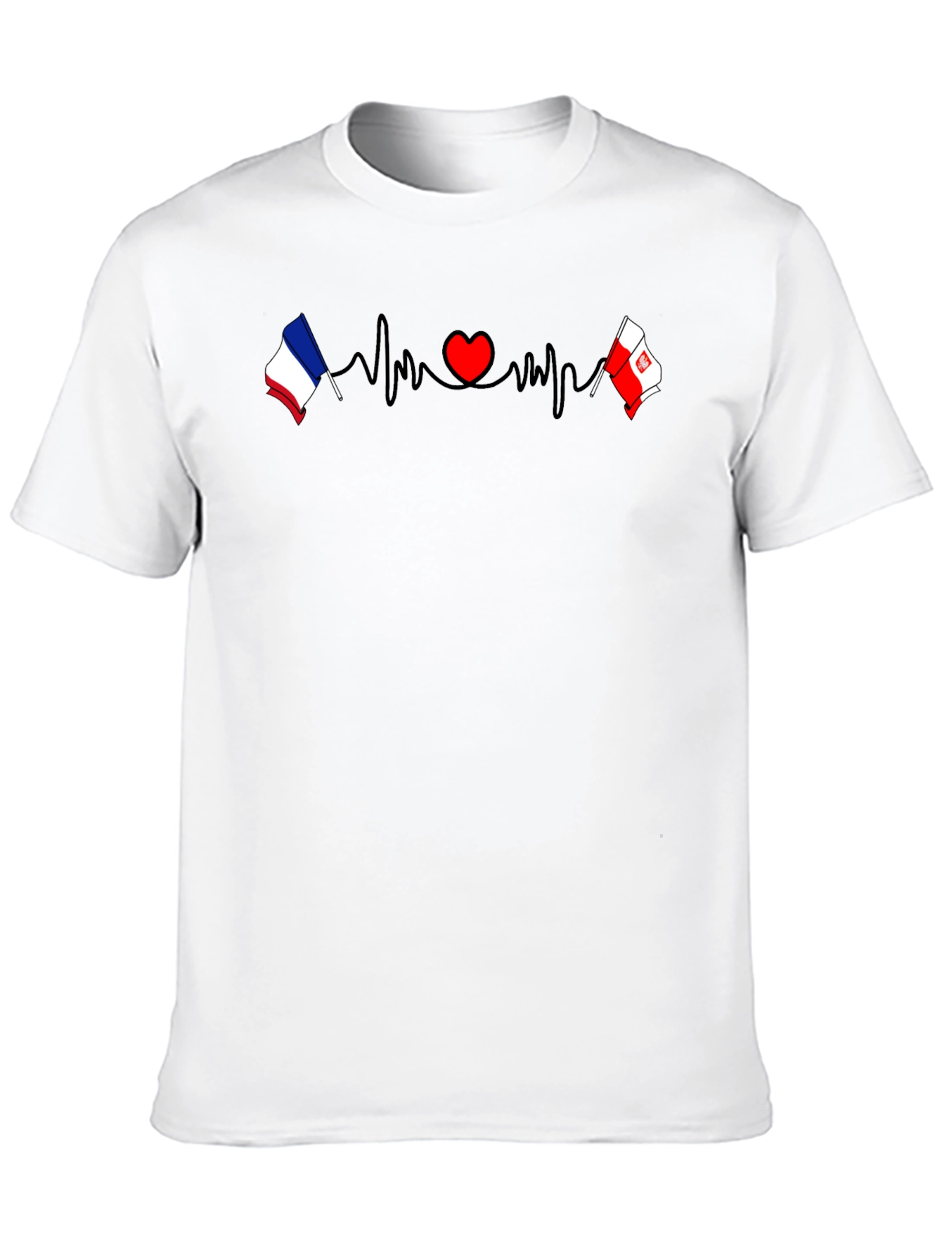 France & Poland Flags Heartbeat Graphic T-Shirt