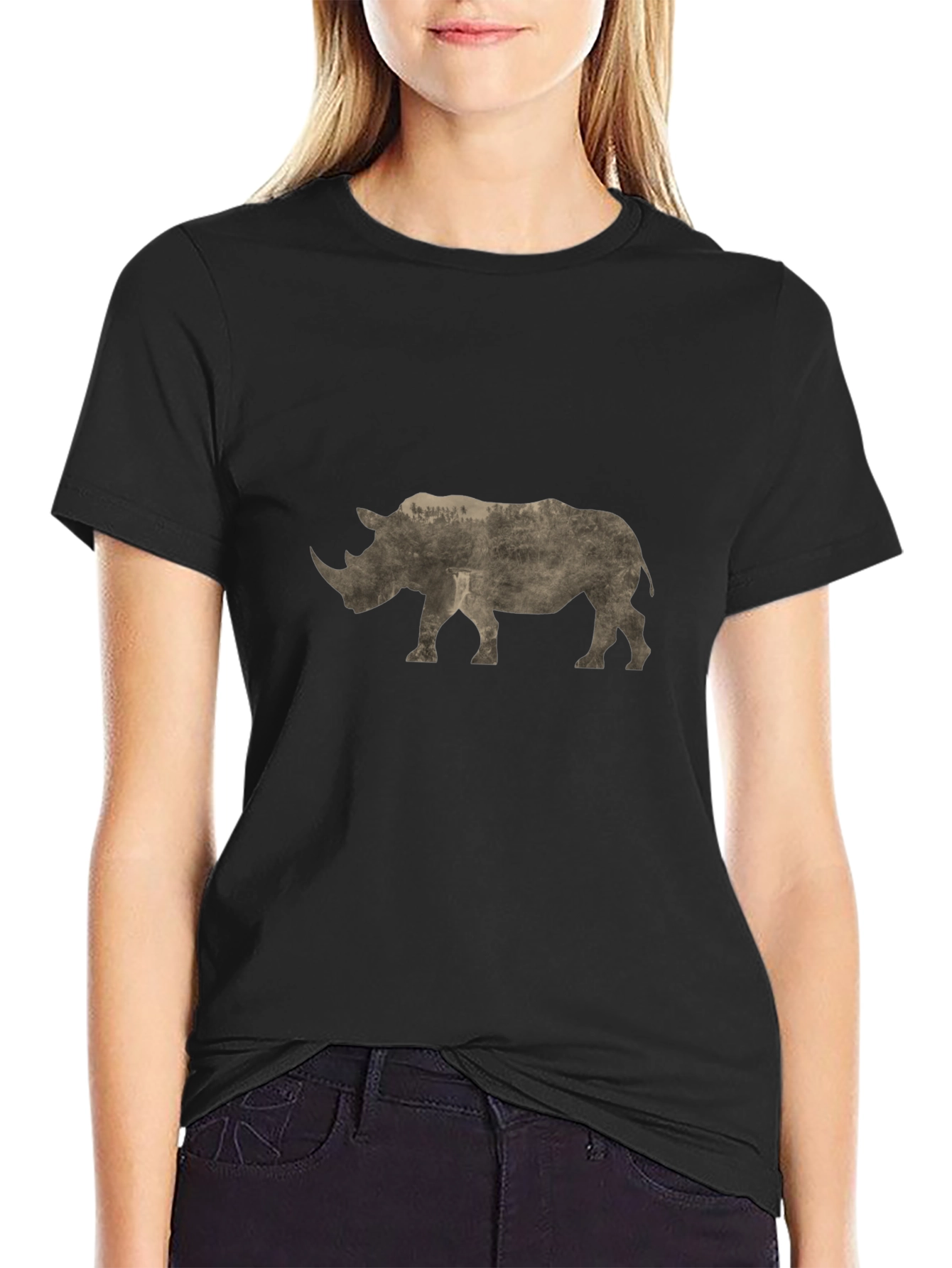 Rhinoceros Graphic Print Black T-Shirt