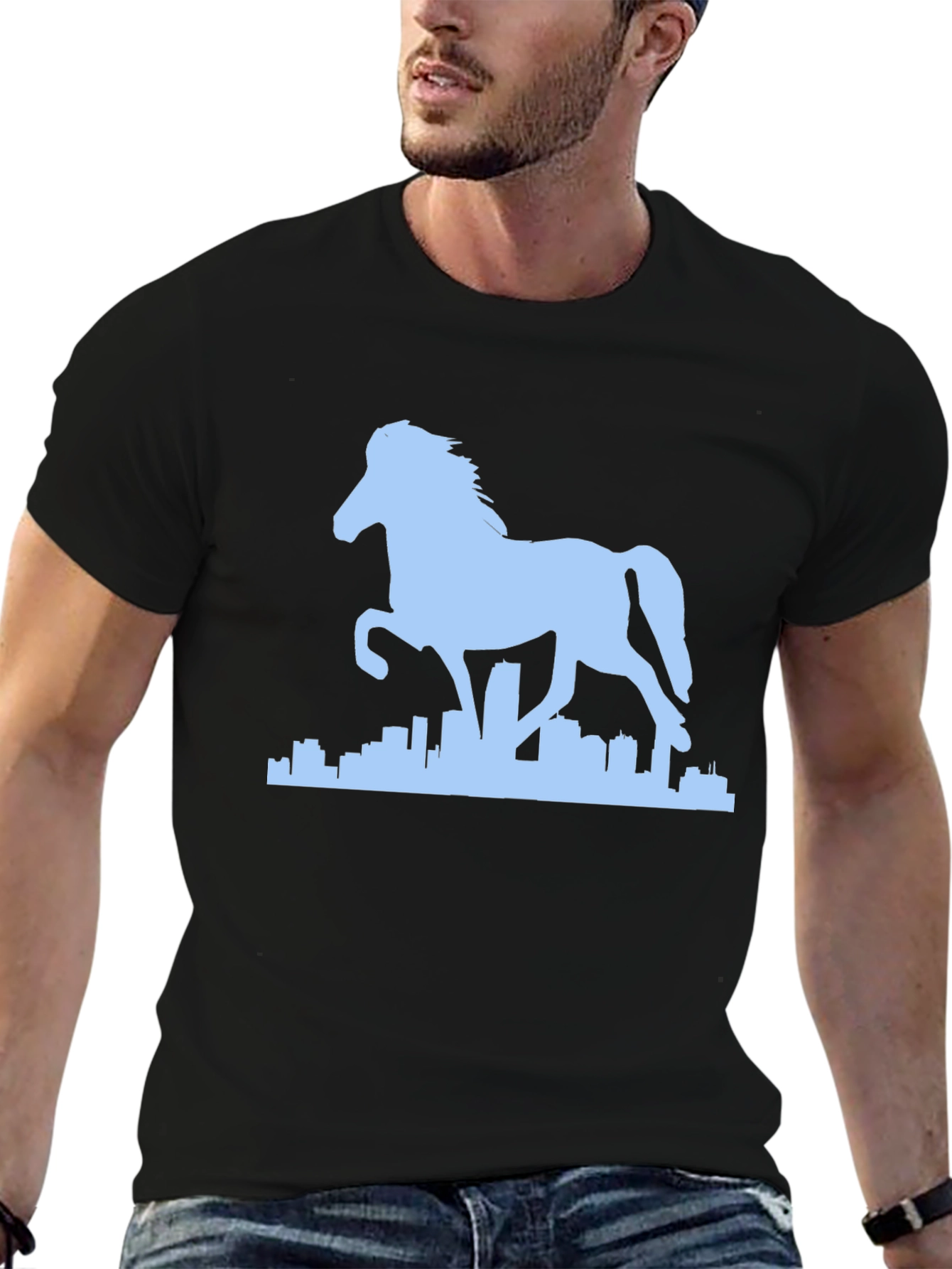 Horse & City Silhouette Graphic Tee - Black