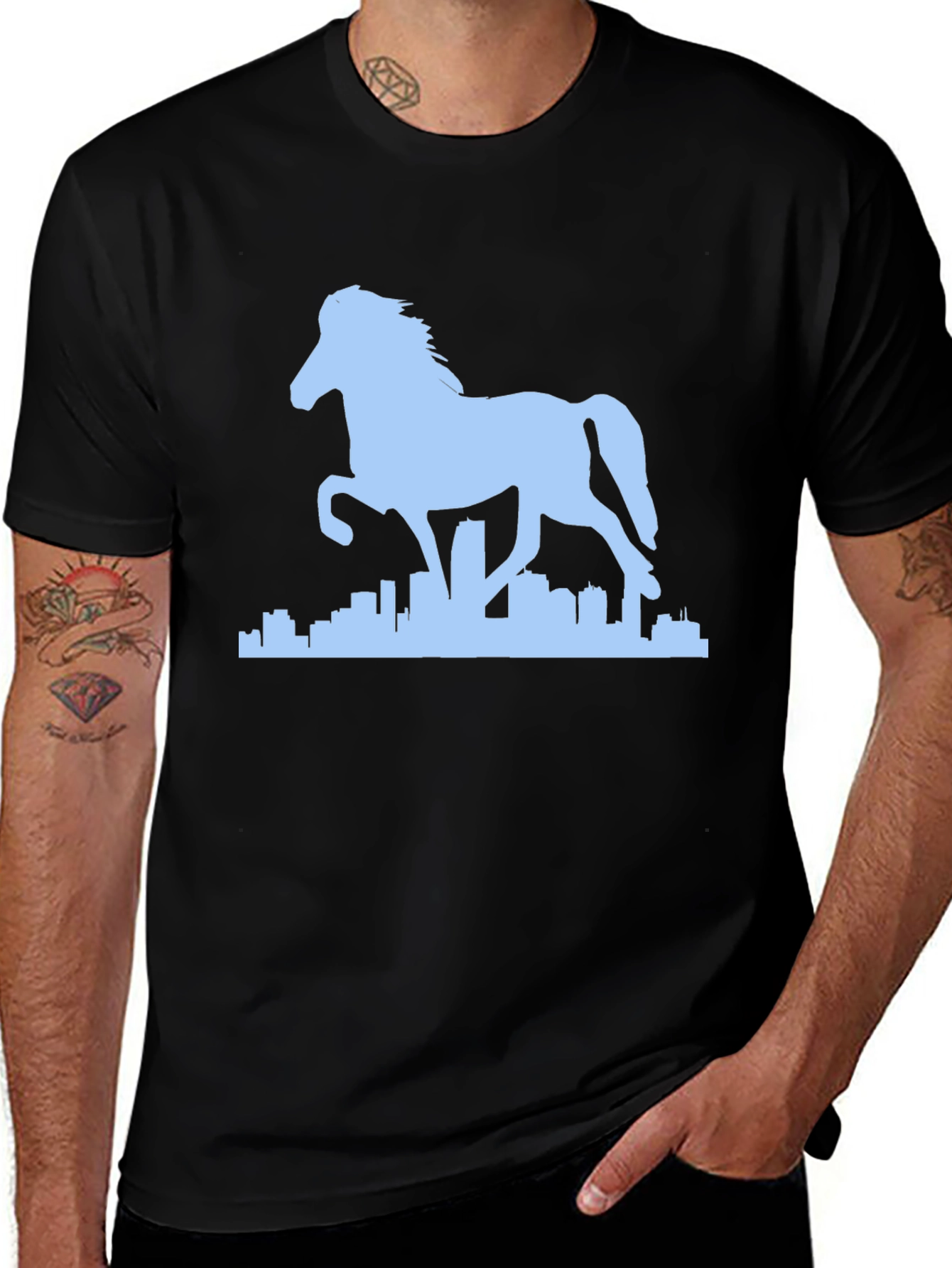 Horse & City Silhouette Graphic Tee - Black