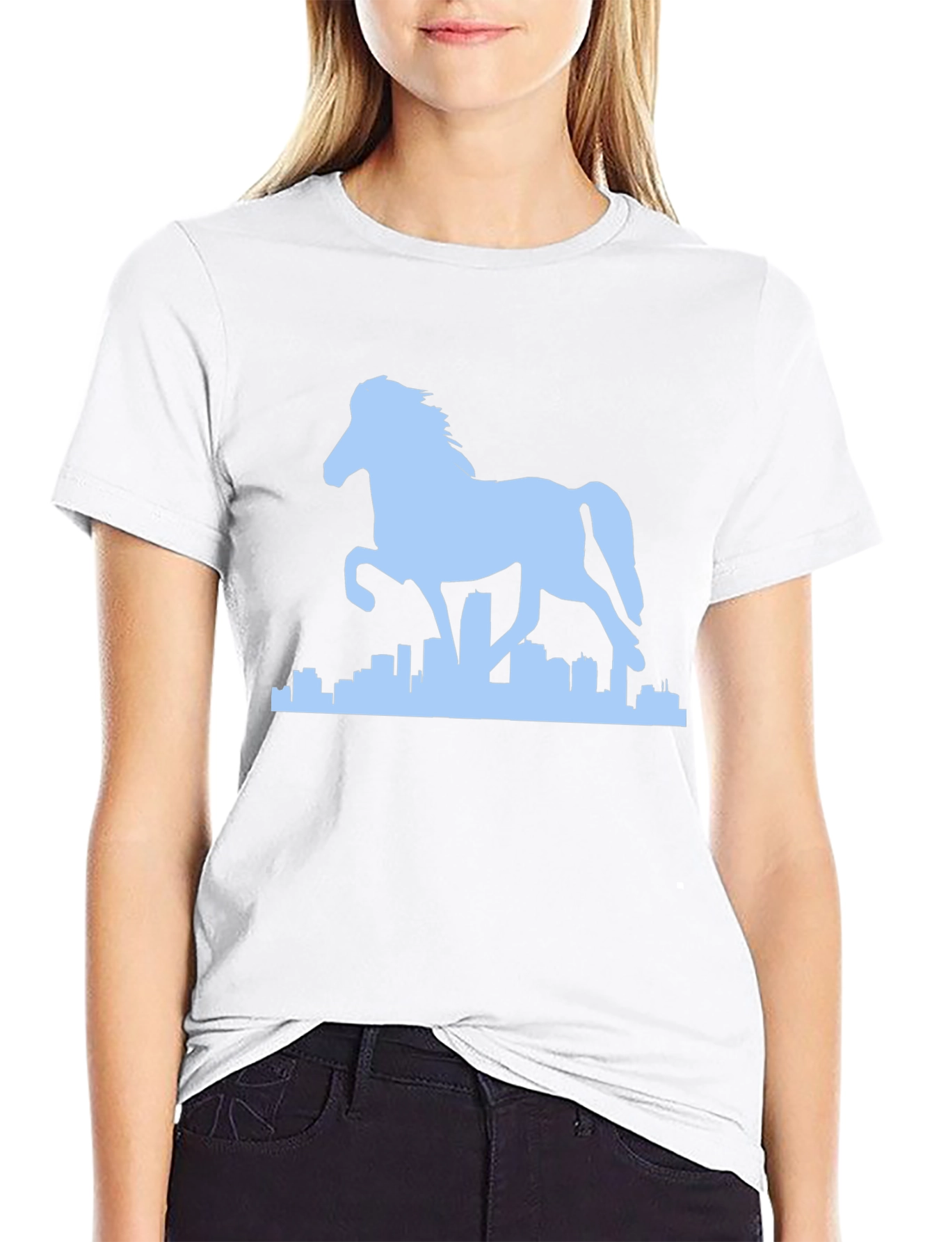 Horse & City Silhouette Graphic Tee - Black