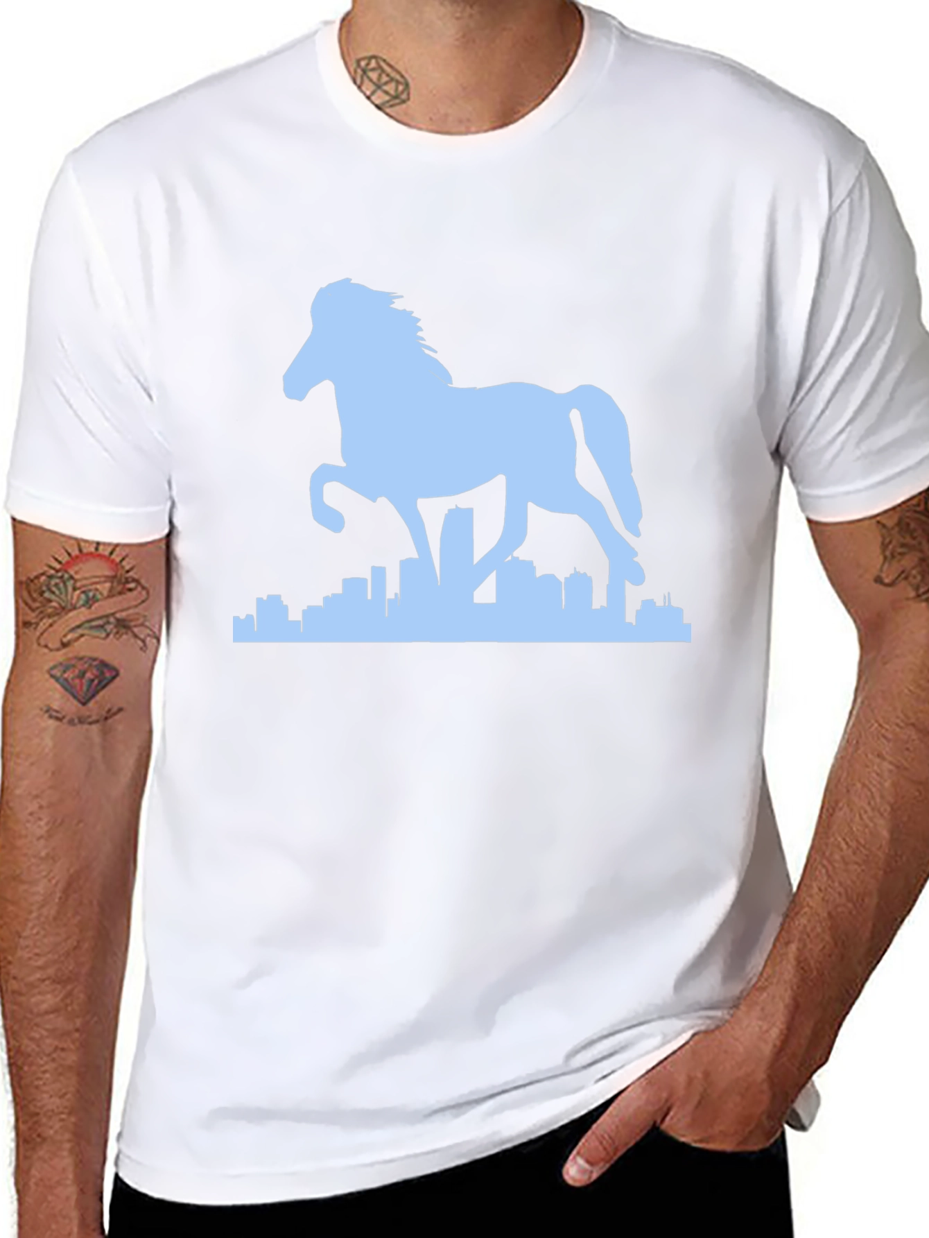 Horse & City Silhouette Graphic Tee - Black