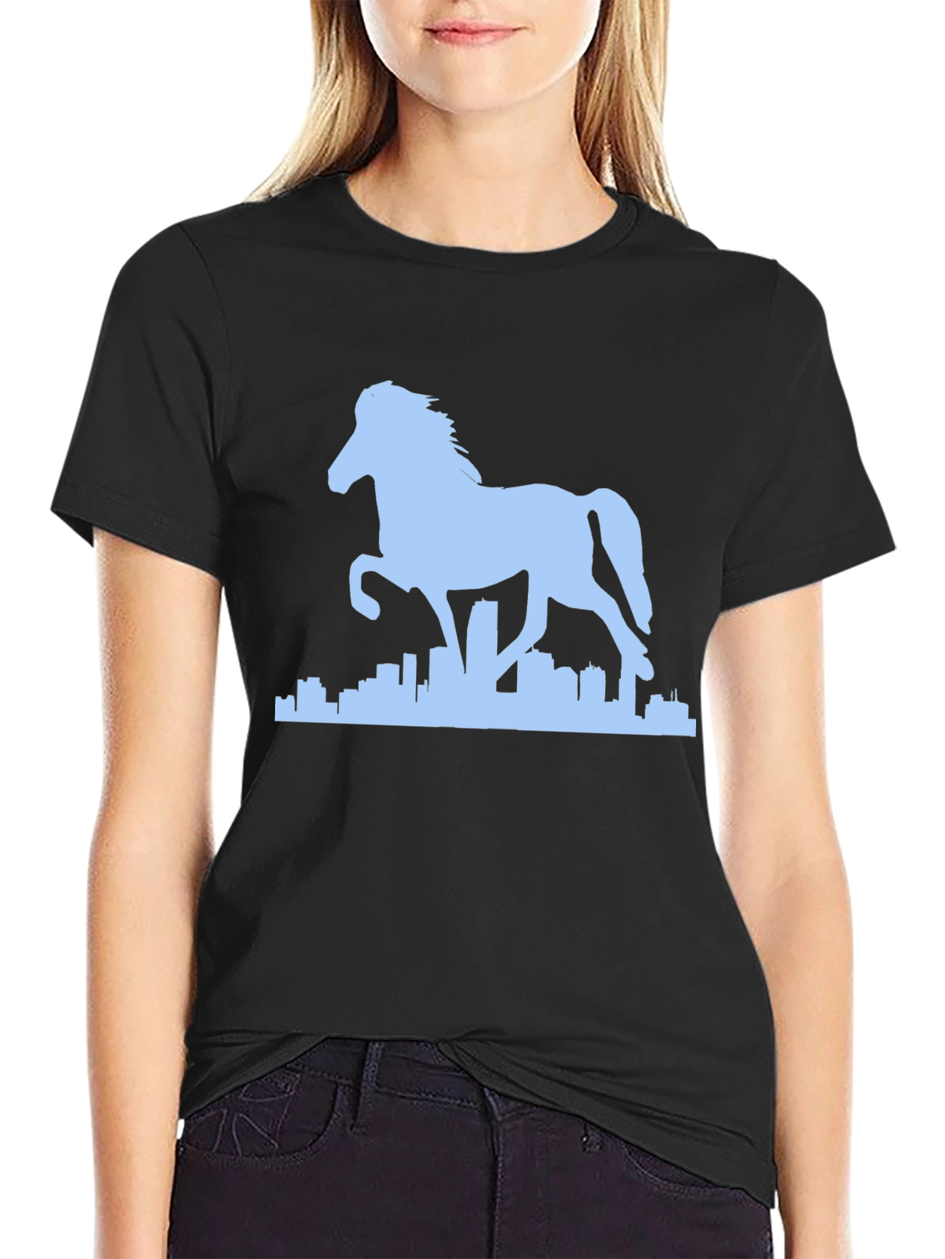 Horse & City Silhouette Graphic Tee - Black