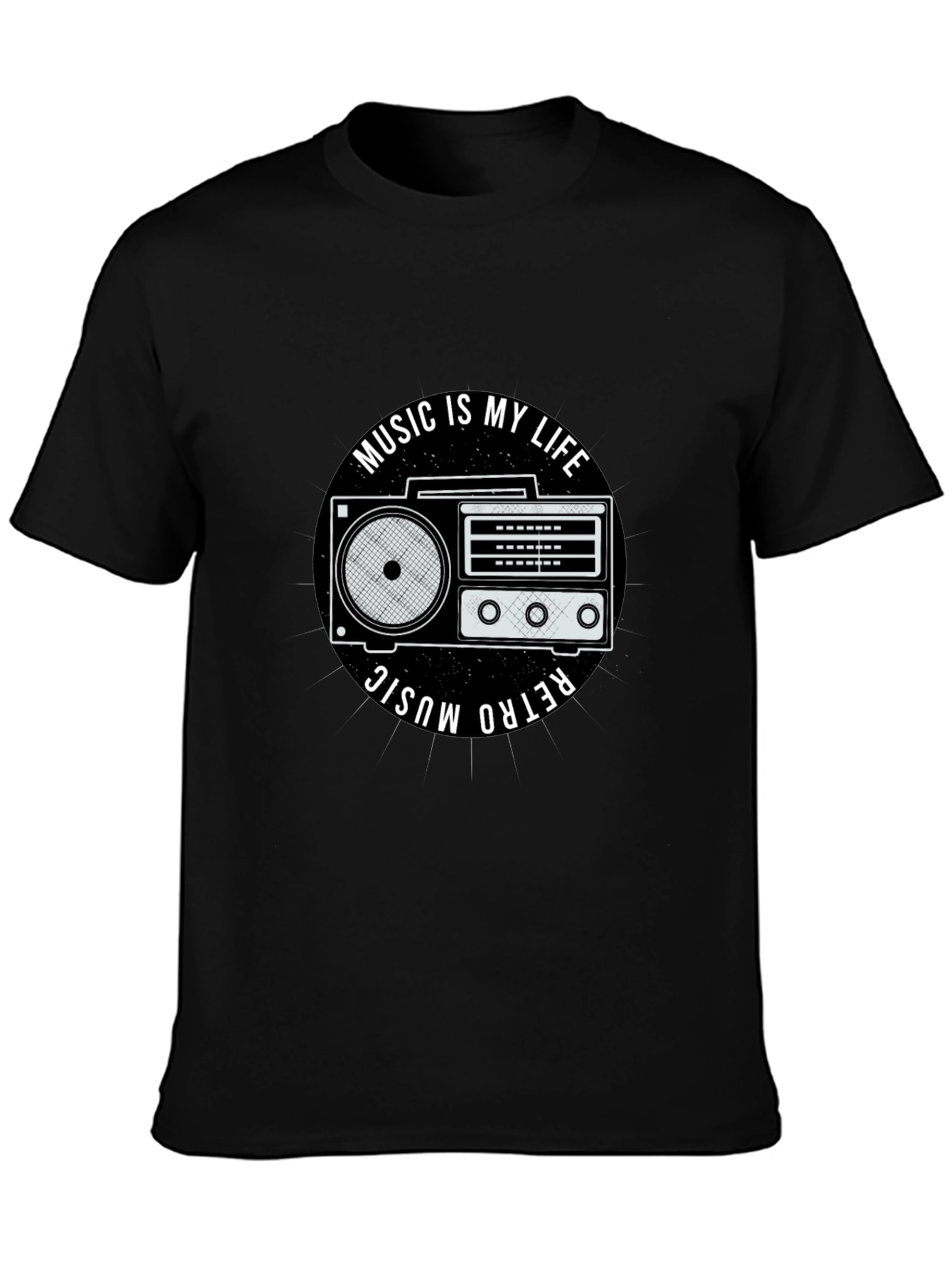 Retro Music is My Life Black Graphic Tee