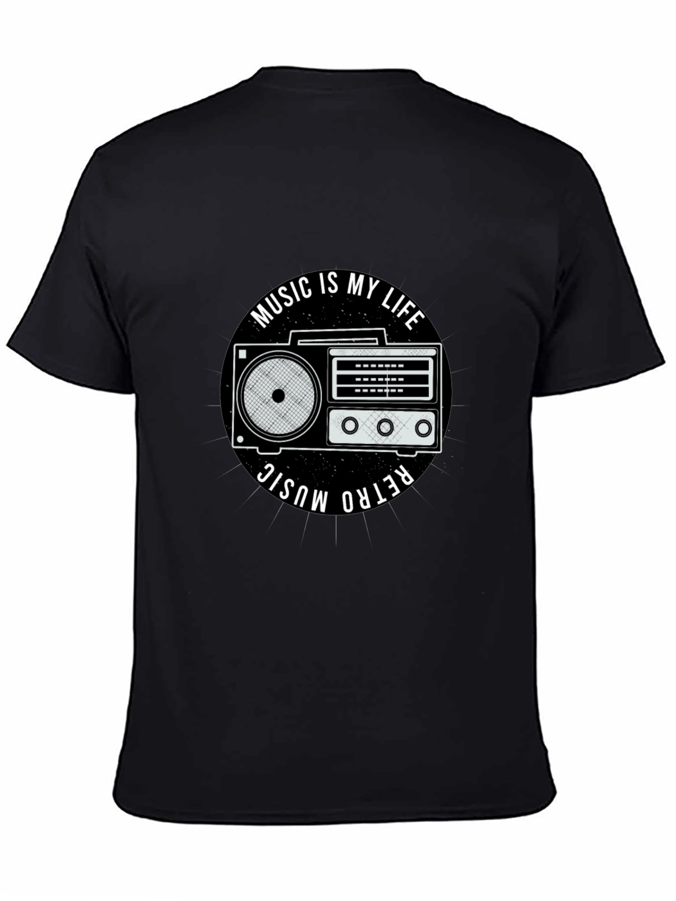 Retro Music is My Life Black Graphic Tee