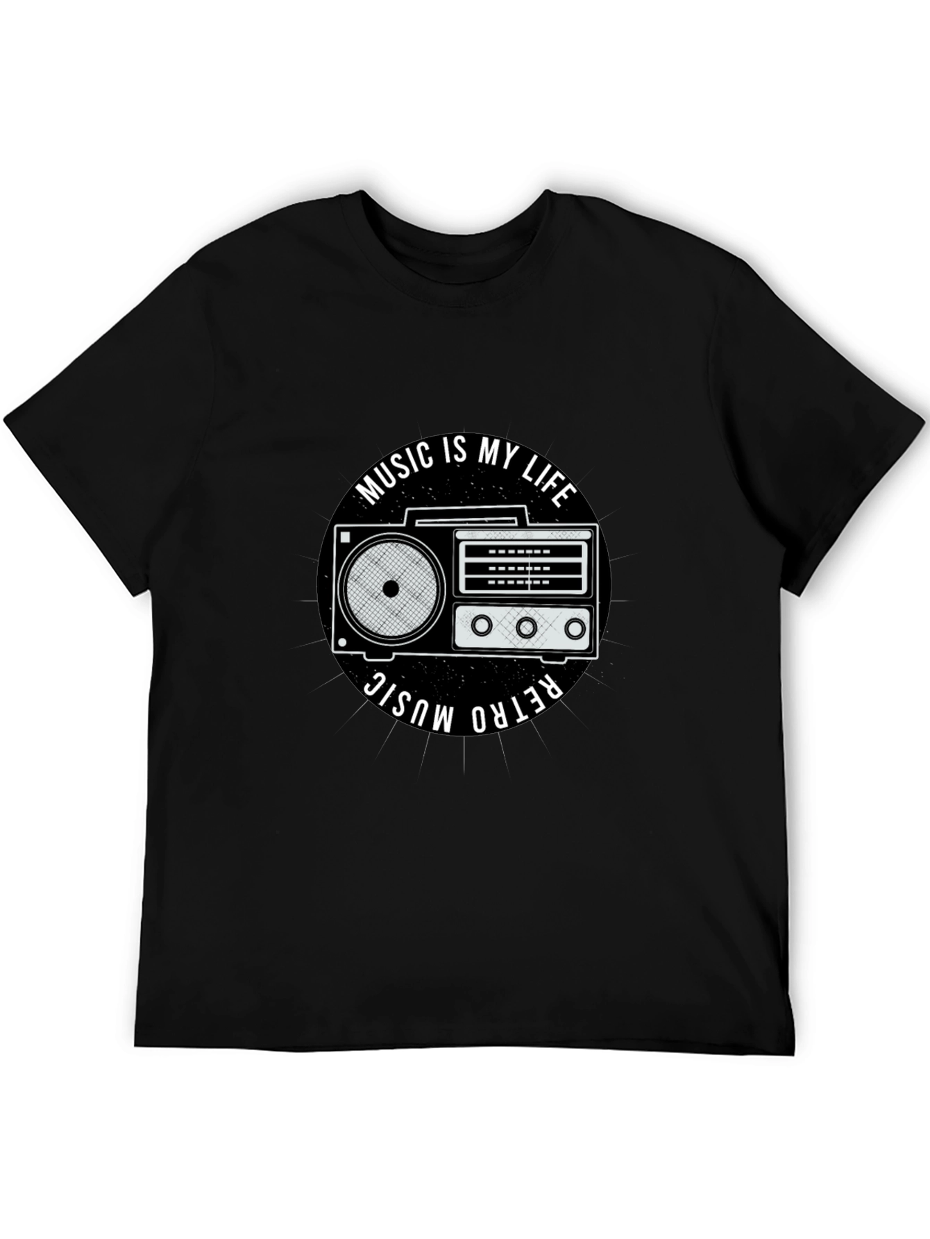 Retro Music is My Life Black Graphic Tee