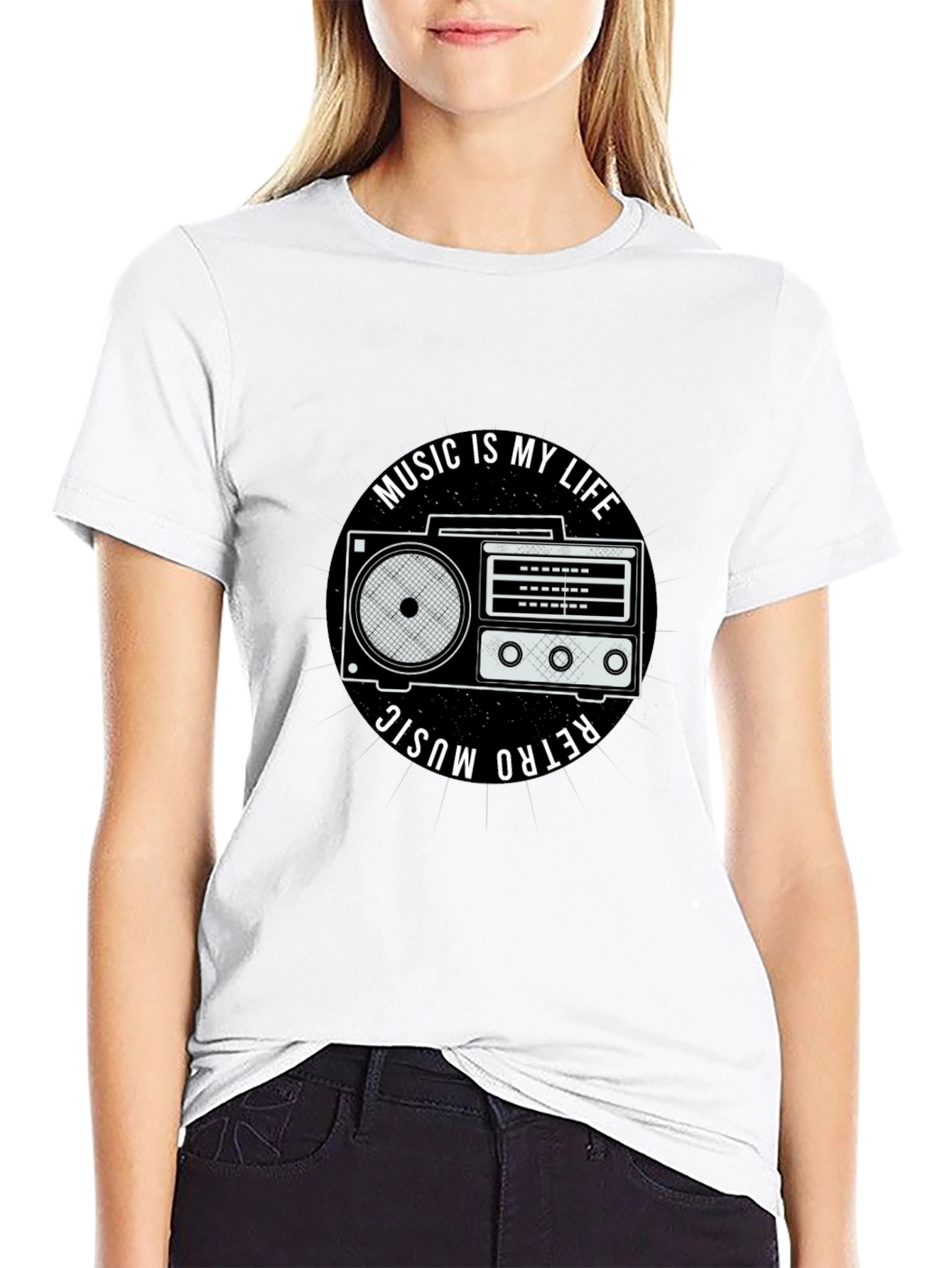 Retro Music is My Life Black Graphic Tee
