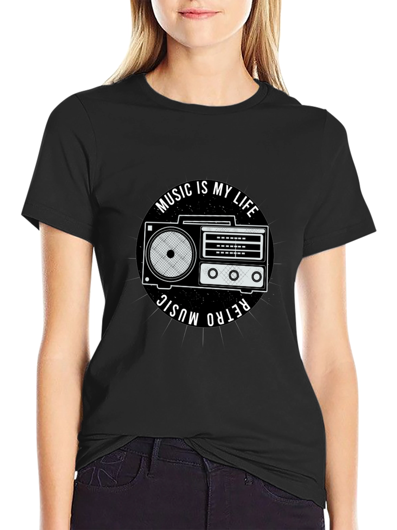 Retro Music is My Life Black Graphic Tee