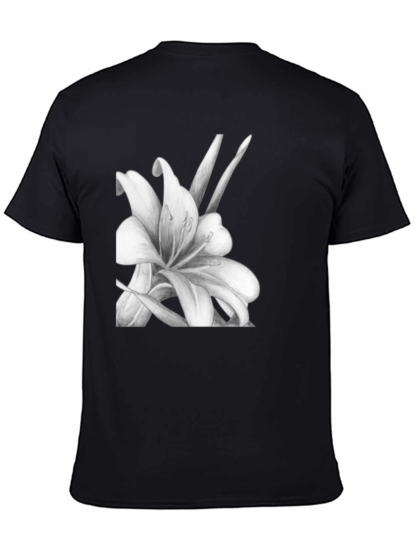 Elegant Lily Graphic Black T-Shirt