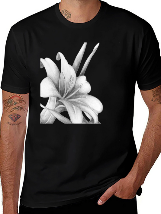 Elegant Lily Graphic Black T-Shirt