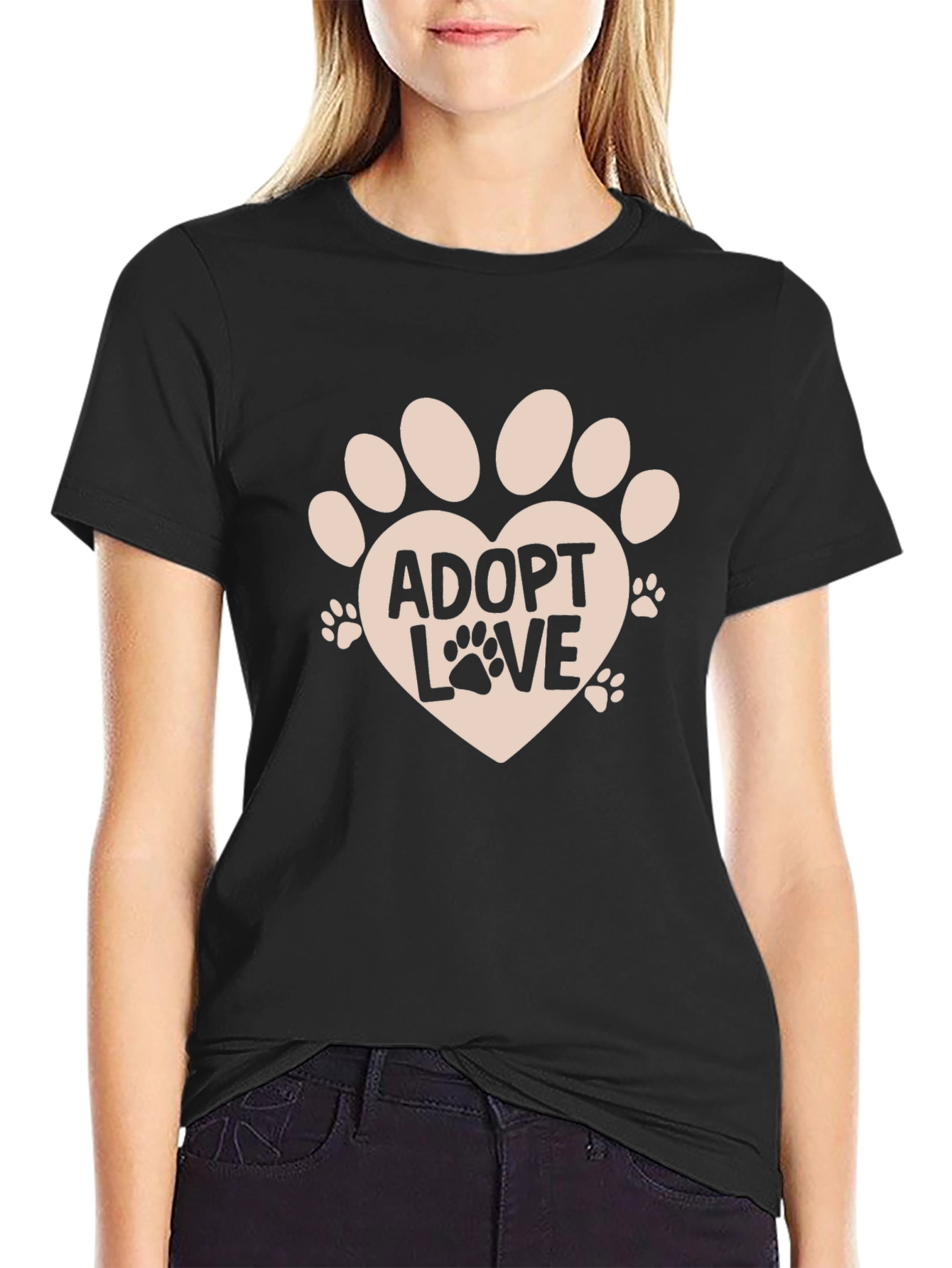 Adopt Love Paw Print Heart Tee