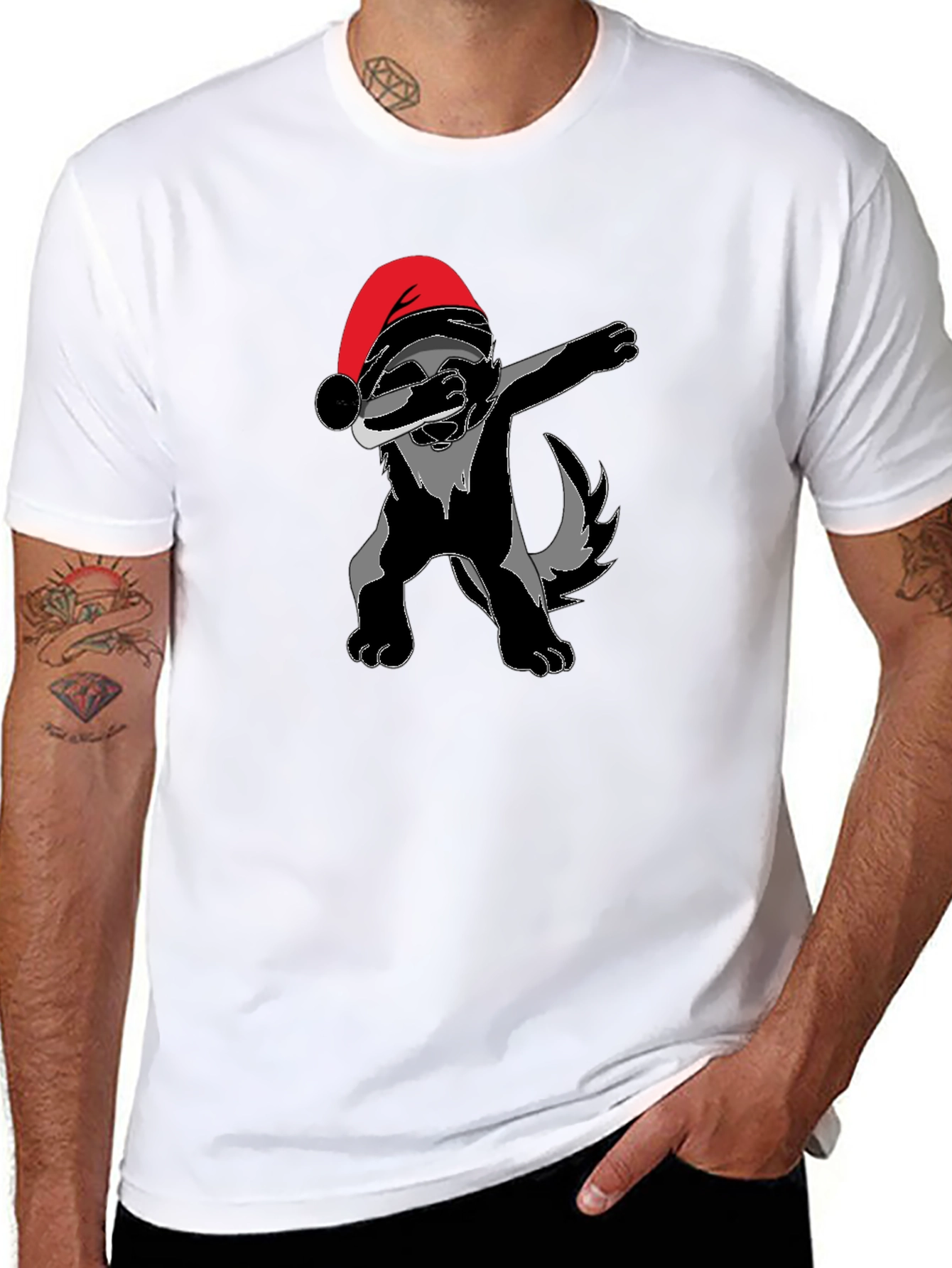 Dabbing Santa Badger Graphic T-Shirt