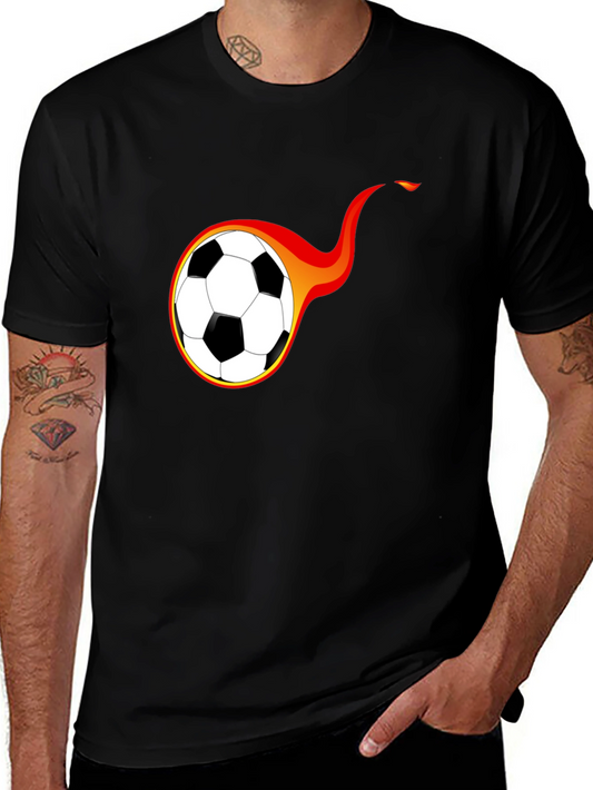 Flaming Soccer Ball Graphic T-Shirt - Cool Design