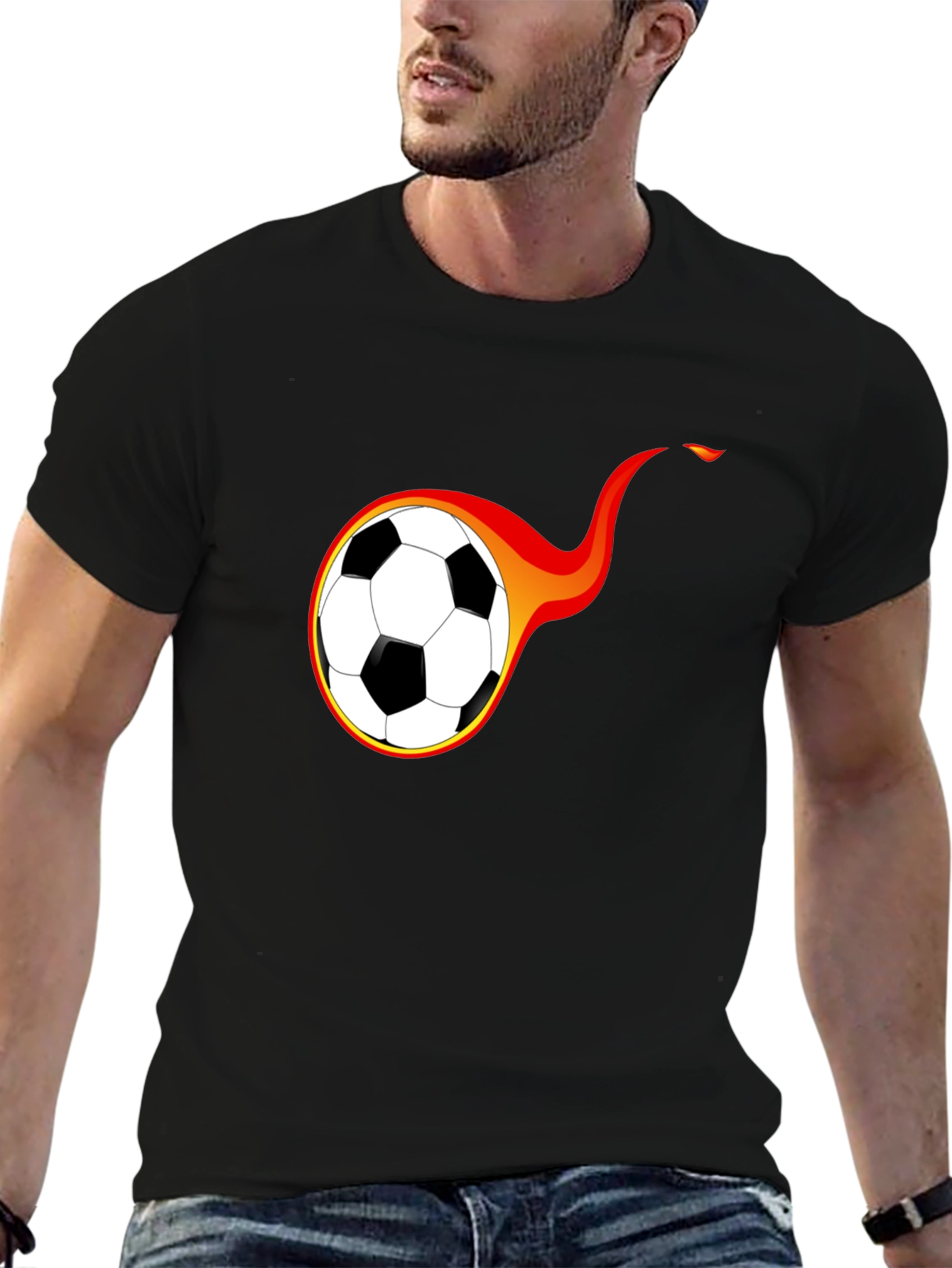 Flaming Soccer Ball Graphic T-Shirt - Cool Design