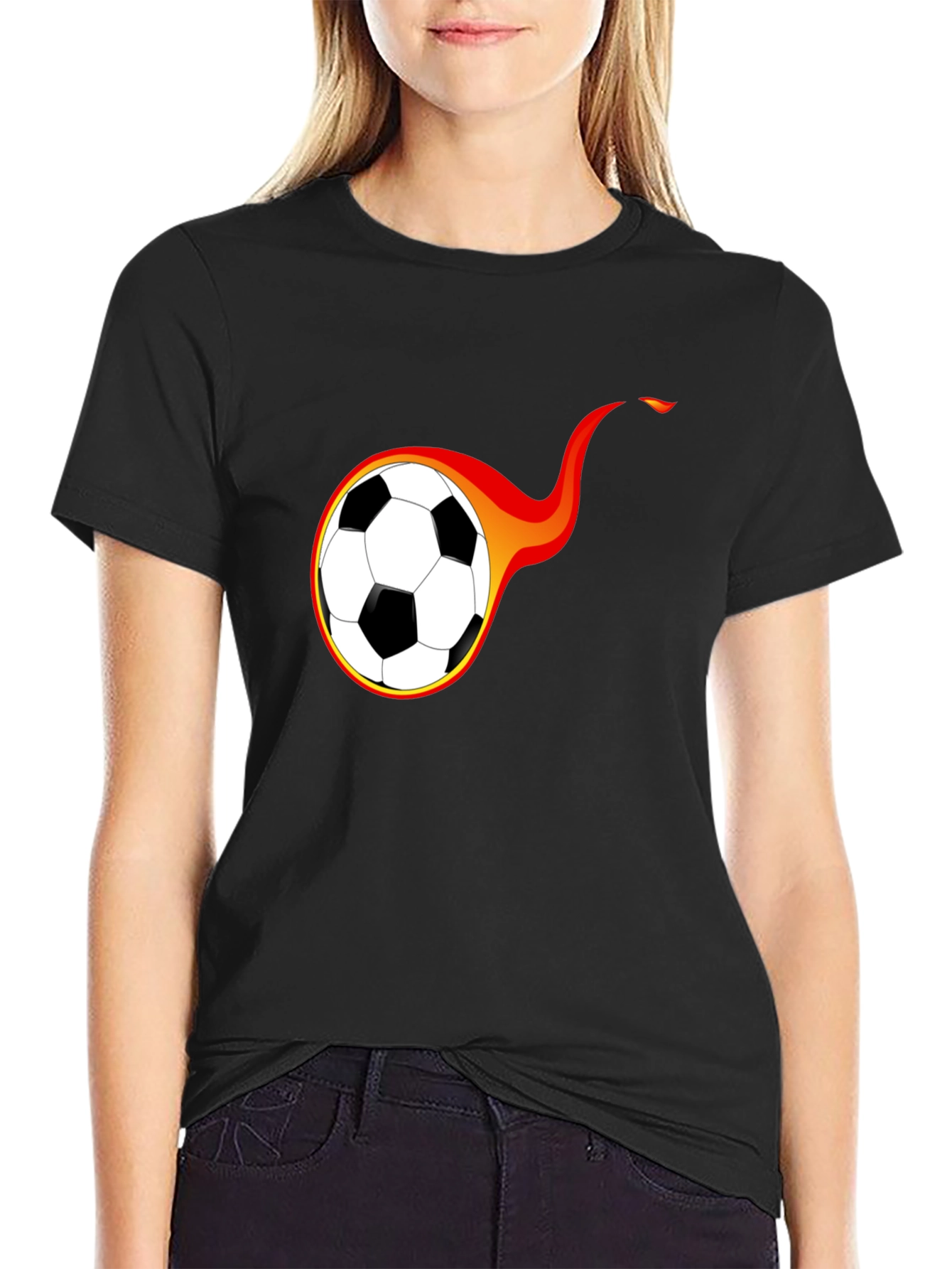 Flaming Soccer Ball Graphic T-Shirt - Cool Design