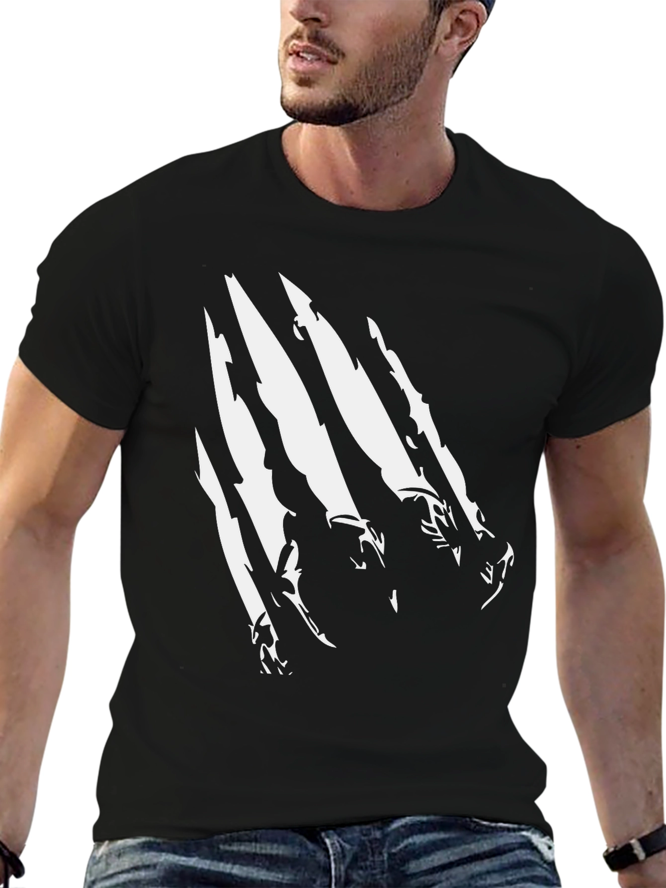Claw Mark Graphic Print T-Shirt - Black