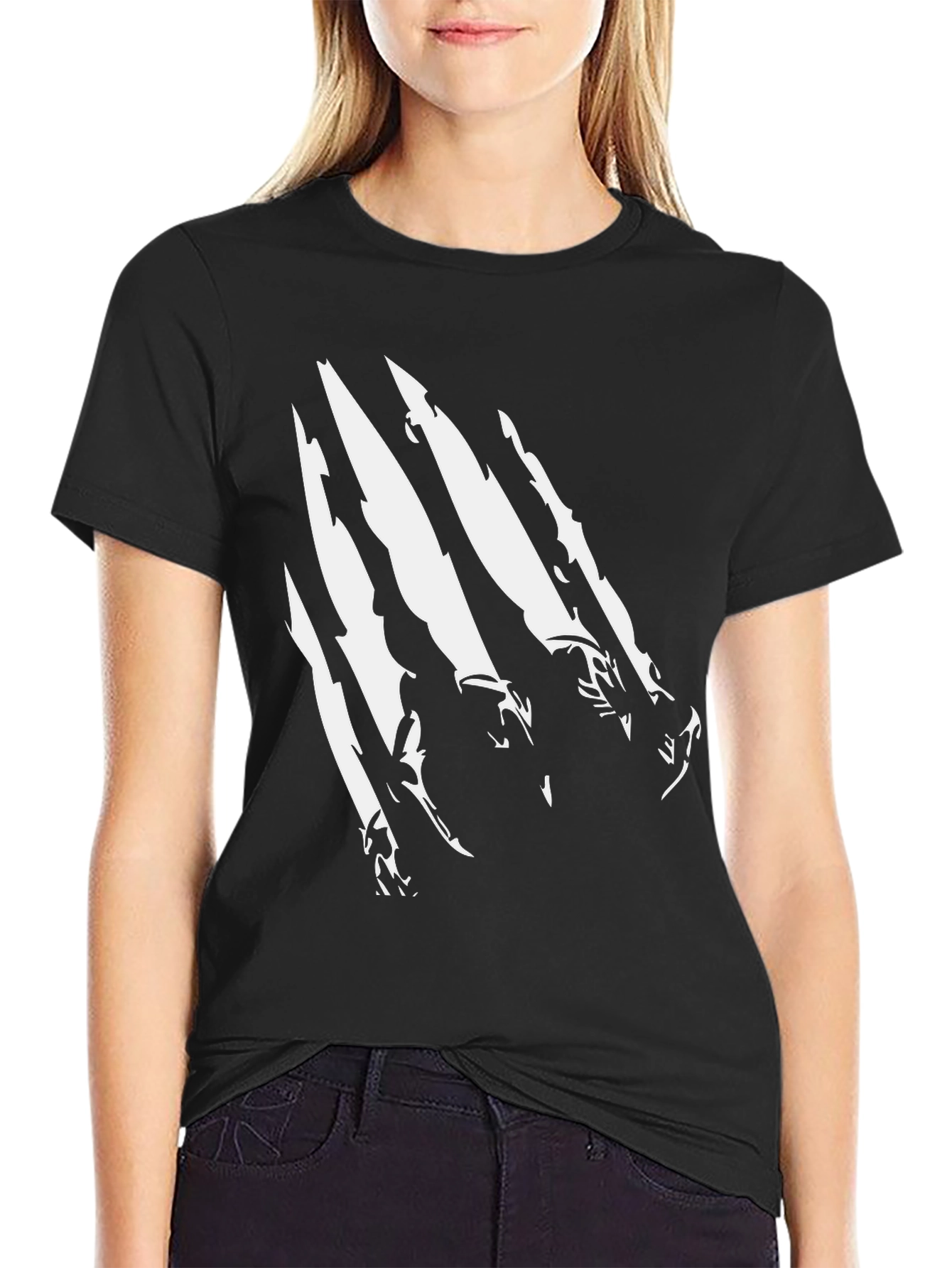 Claw Mark Graphic Print T-Shirt - Black