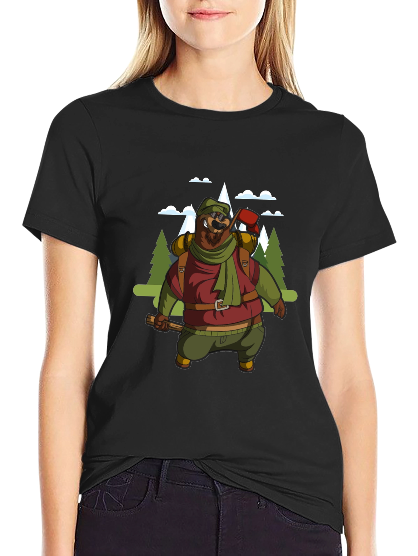 Hiking Bear Graphic Tee - Black