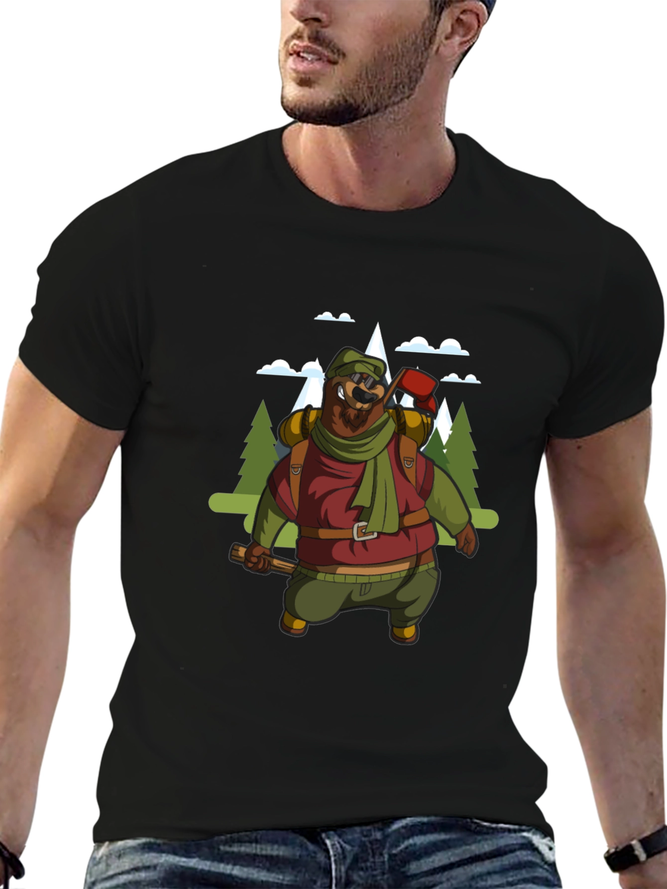 Hiking Bear Graphic Tee - Black