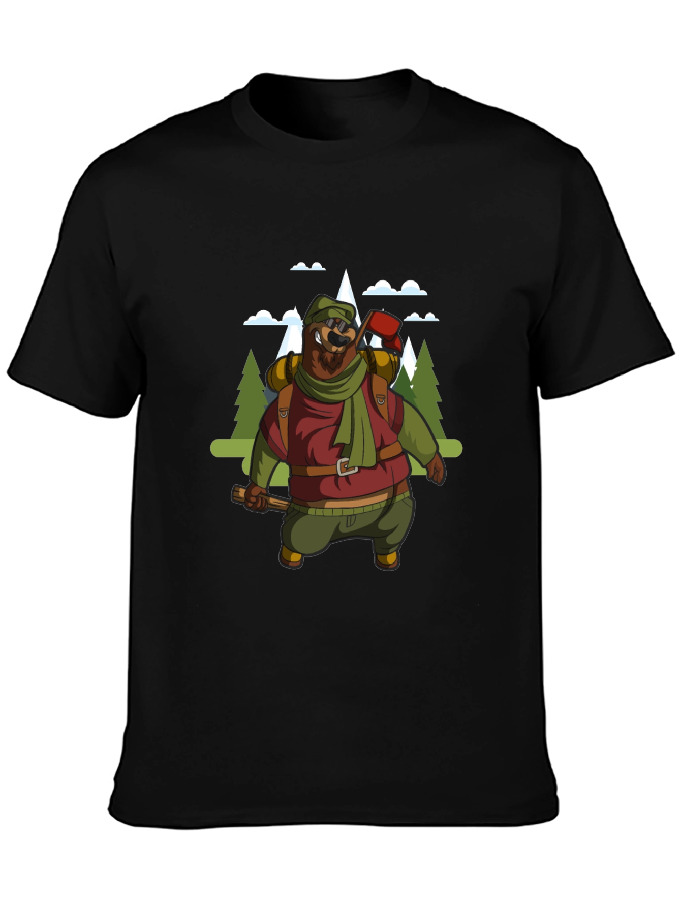 Hiking Bear Graphic Tee - Black
