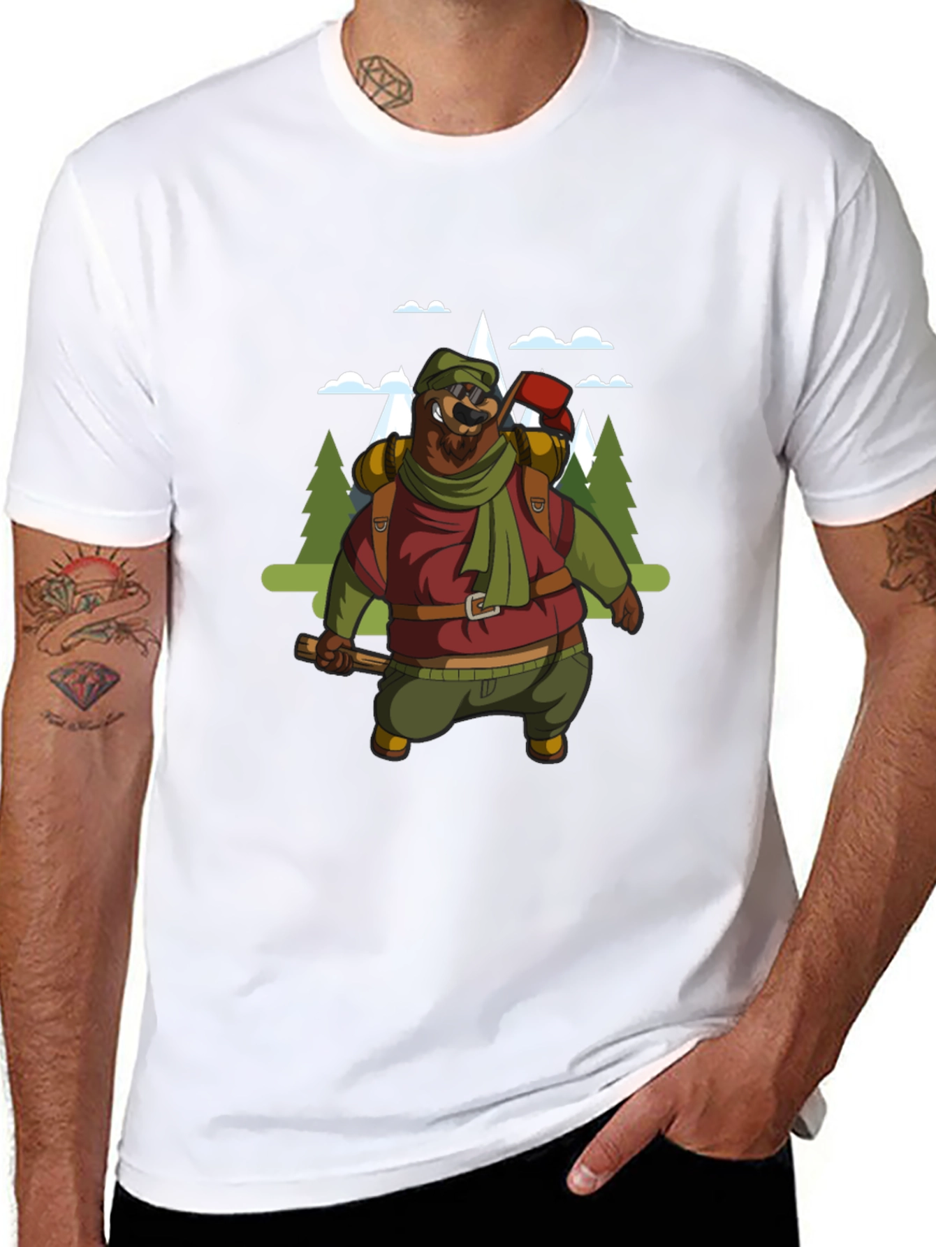 Hiking Bear Graphic Tee - Black