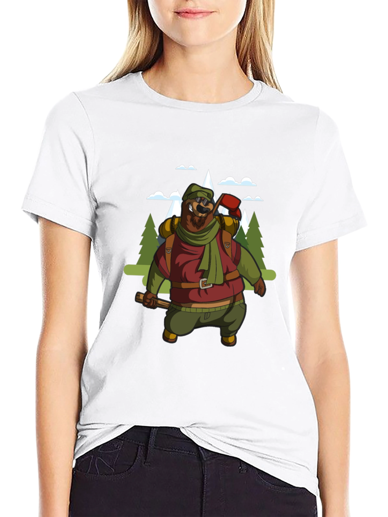Hiking Bear Graphic Tee - Black